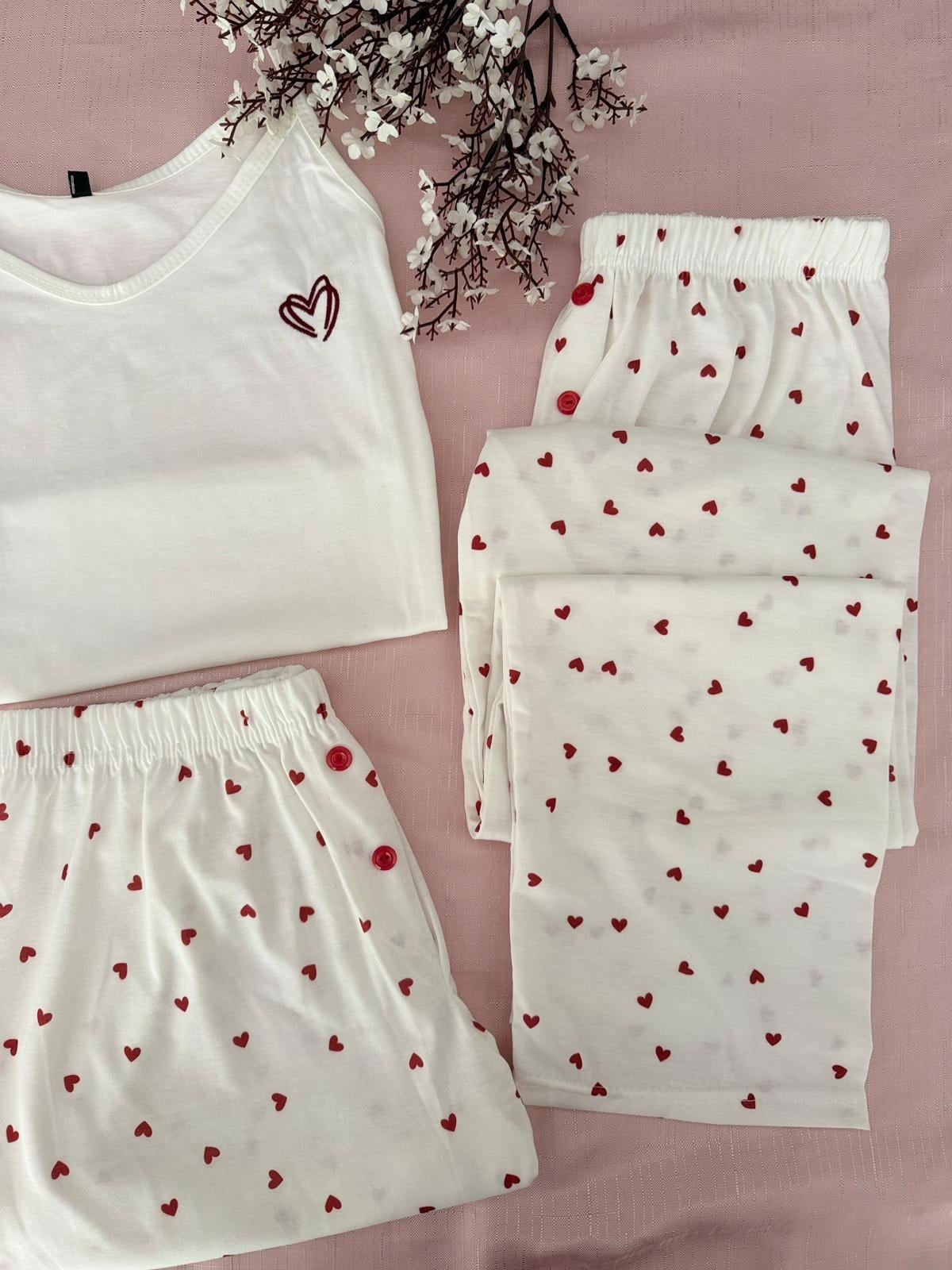 Çizik Kalp 3'lü Yumuşacık Pijama Takımı