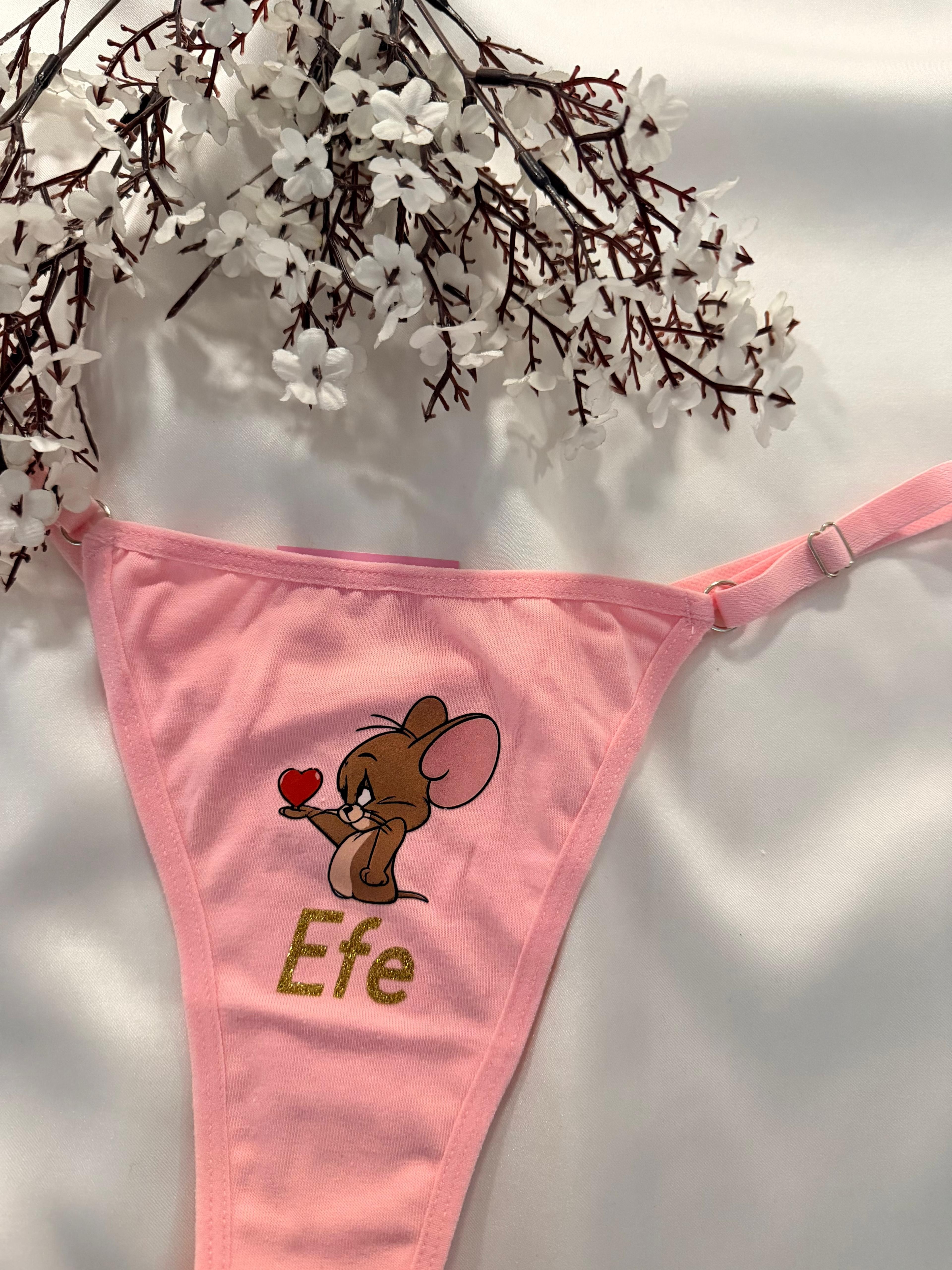 İsme Özel  Boxer Tanga Fare Kedi Çift Çamaşırı 