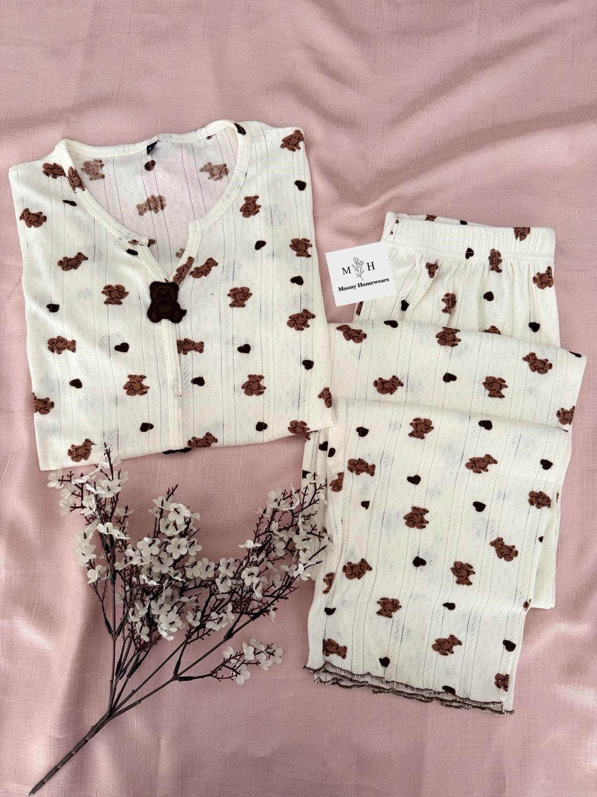 Loren Ayıcık Yazlık Kumaş Kısa Kol Pijama Tak