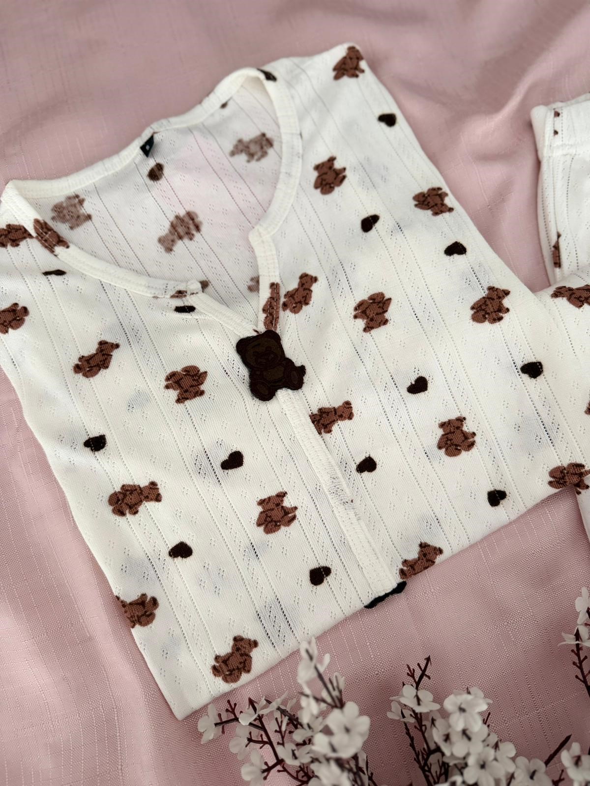 Loren Ayıcık Yazlık Kumaş Kısa Kol Pijama Tak