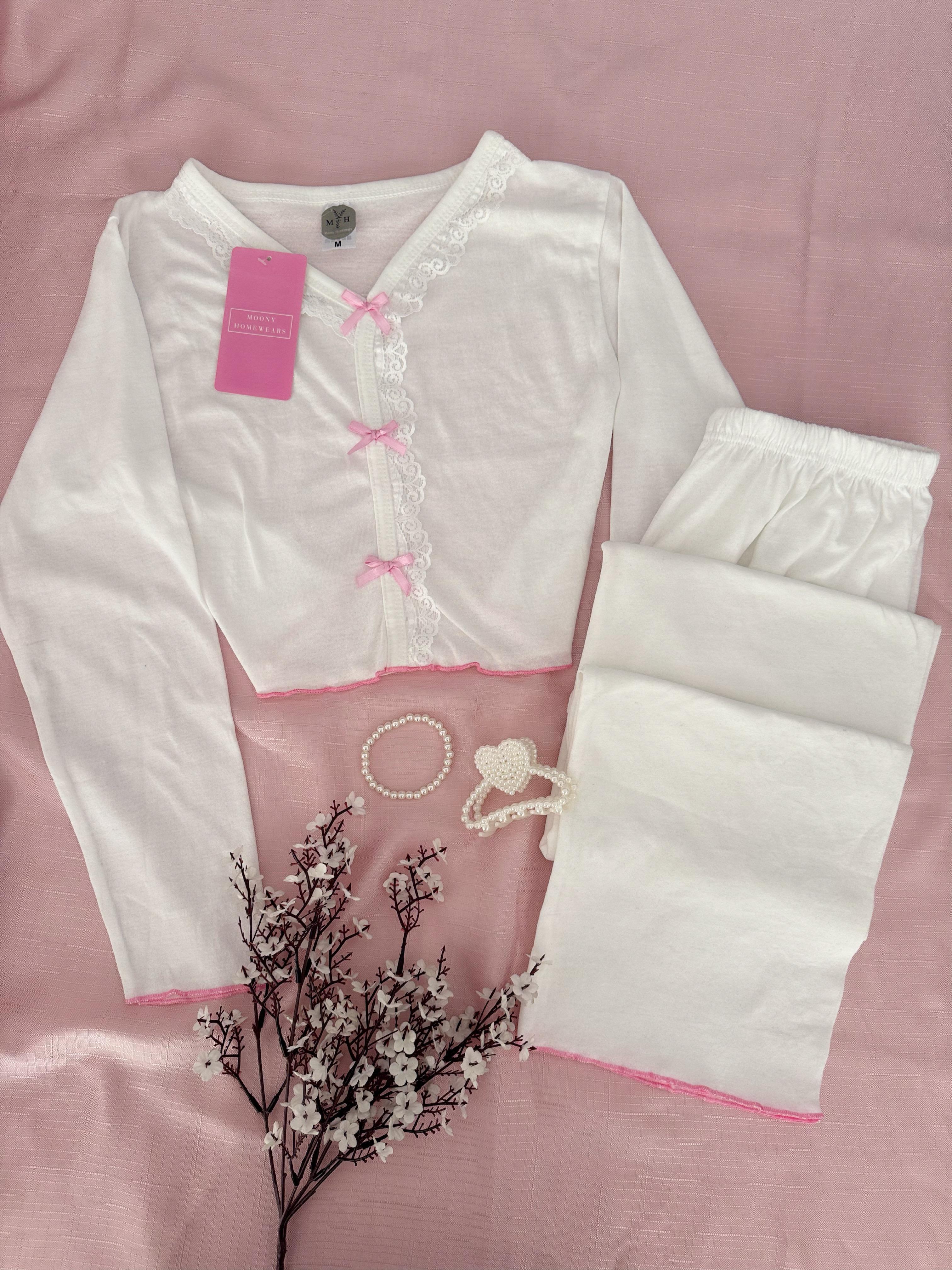 Ruzova Kurdele Detaylı Pijama Takımı
