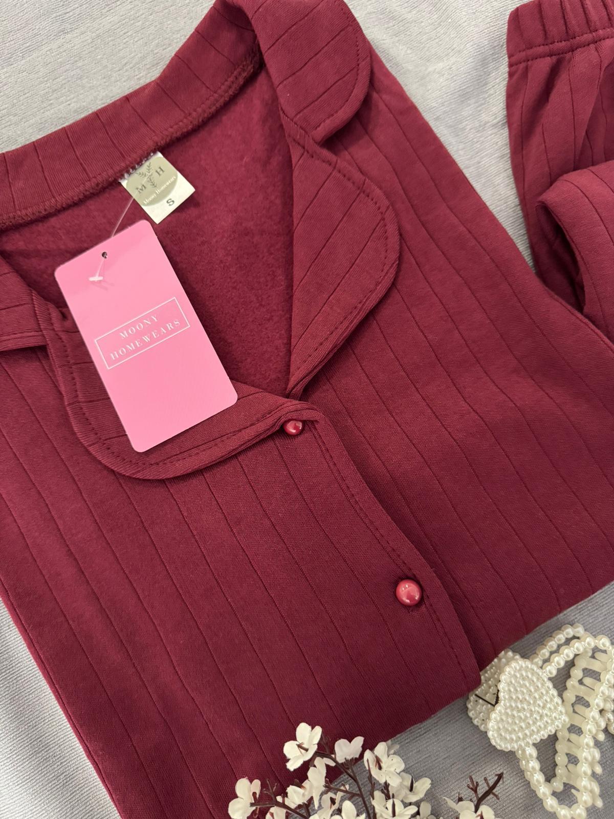 Sofliş Bordo Kışlık Termal Merlin Kumaş Pijama