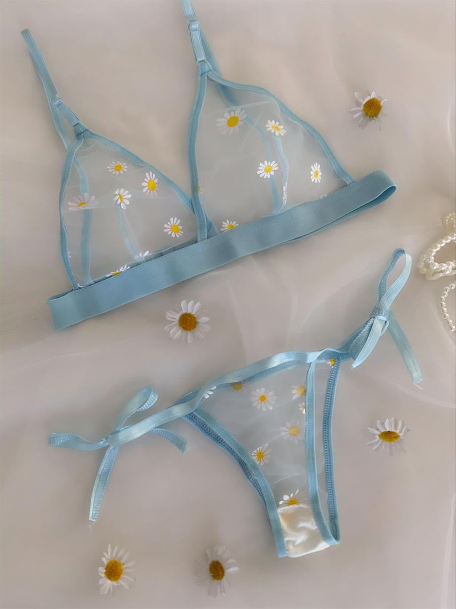 Soft Blue Daisy Bralet Takımı