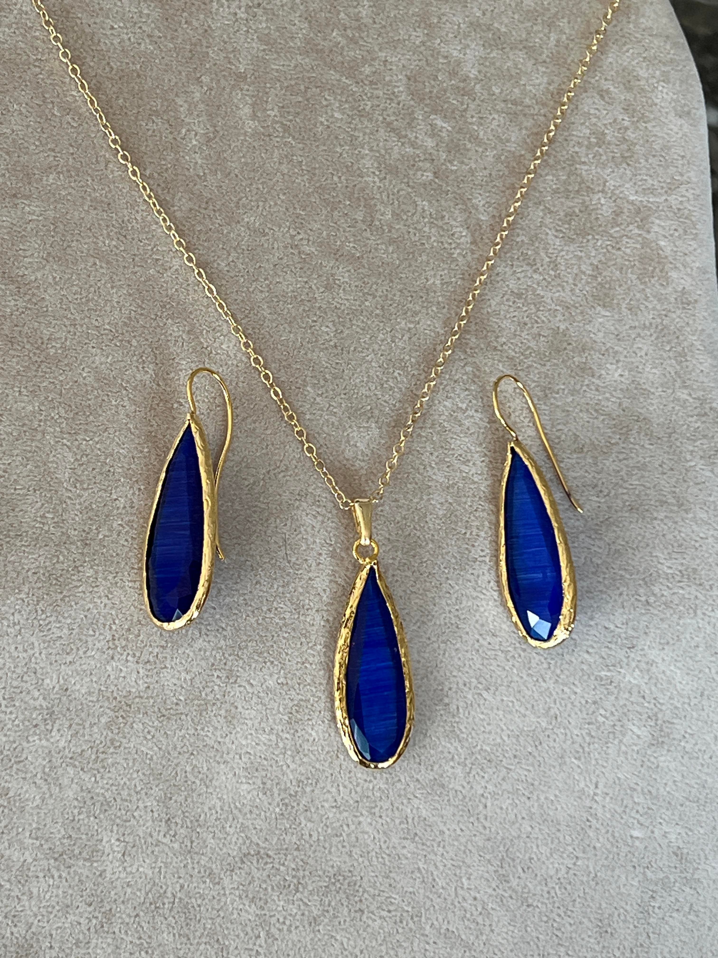 Cat Eye Kolye ve Küpe  Seti