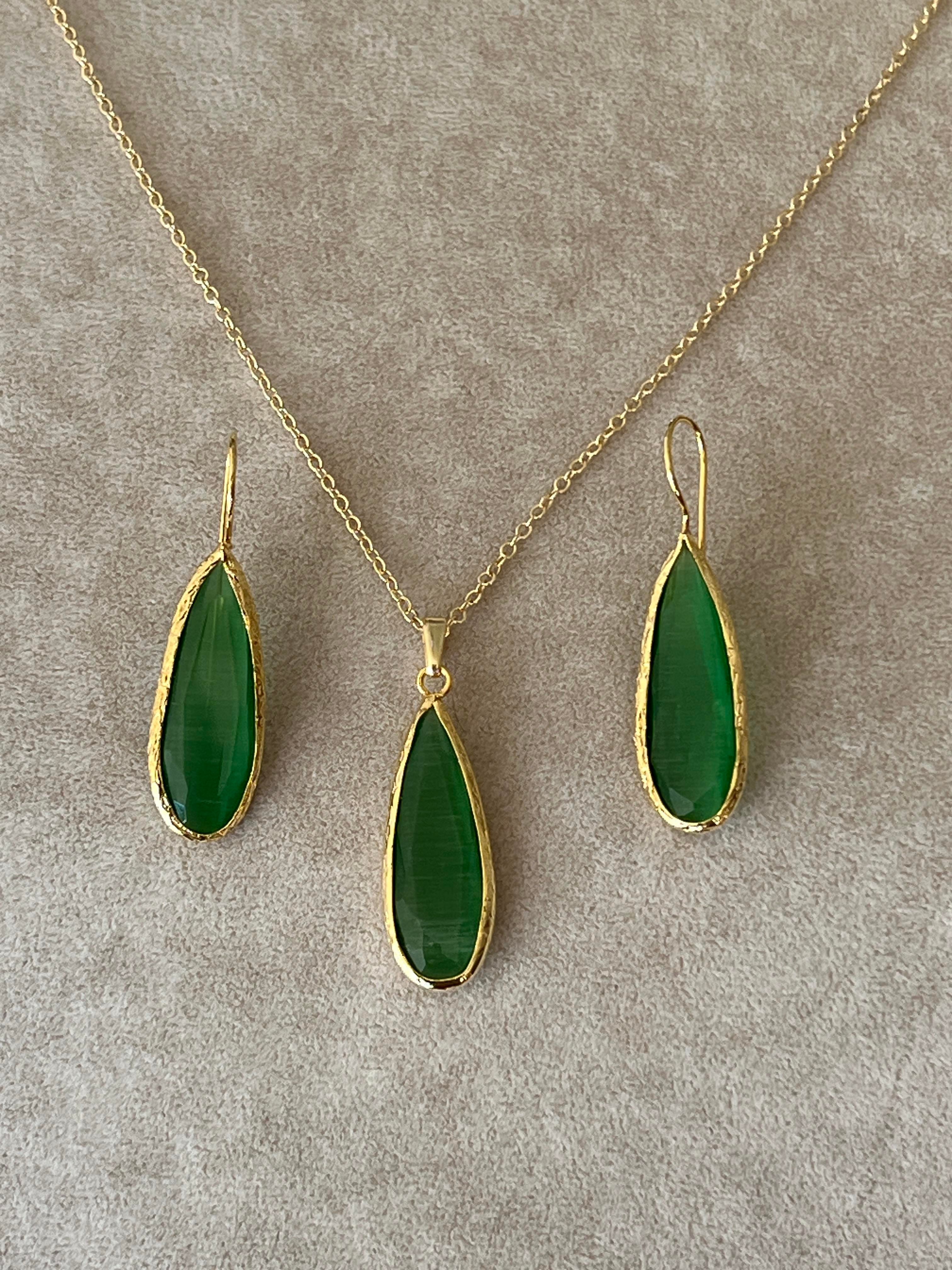 Cat Eye Kolye ve Küpe  Seti