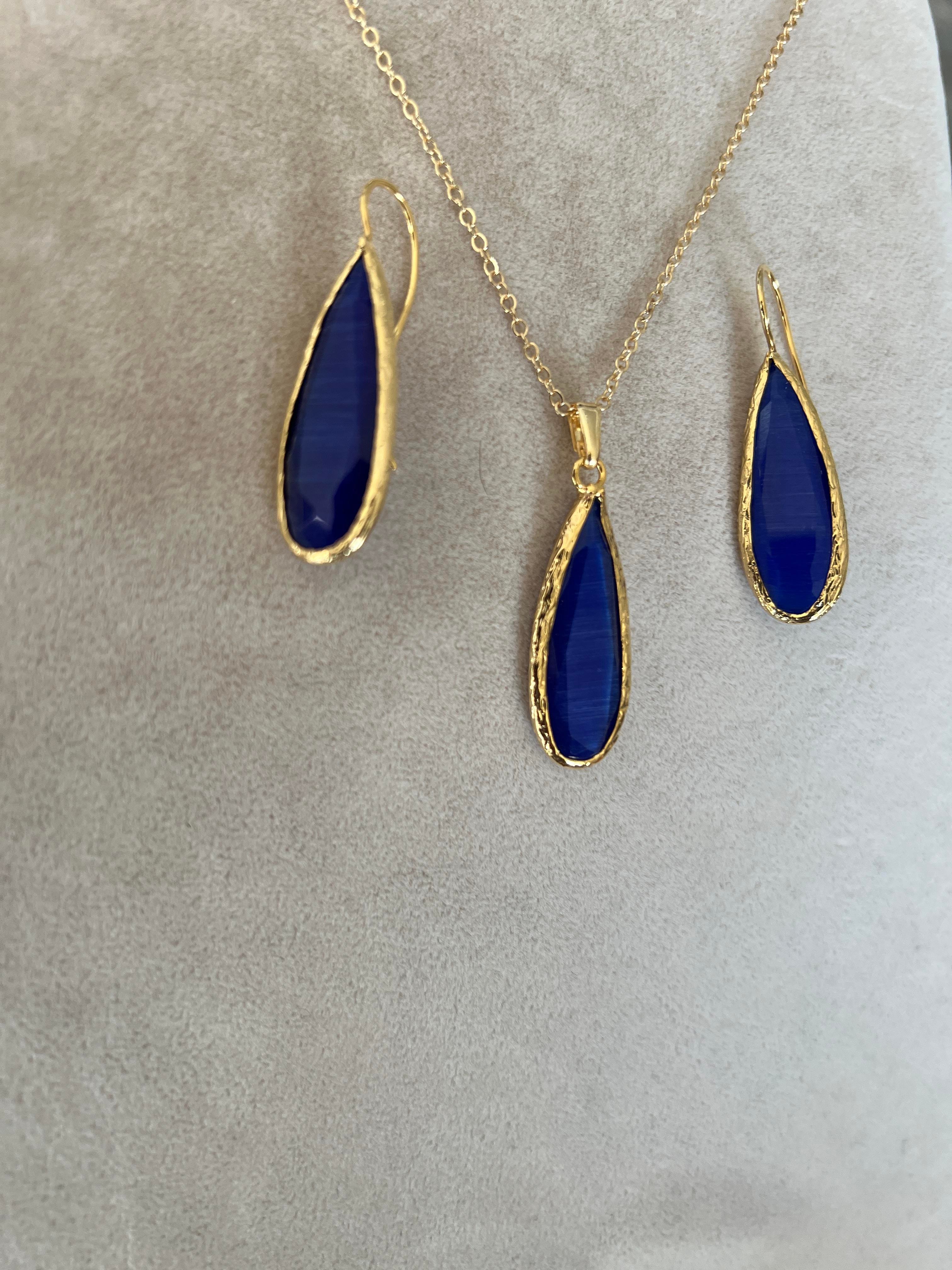 Cat Eye Kolye ve Küpe  Seti