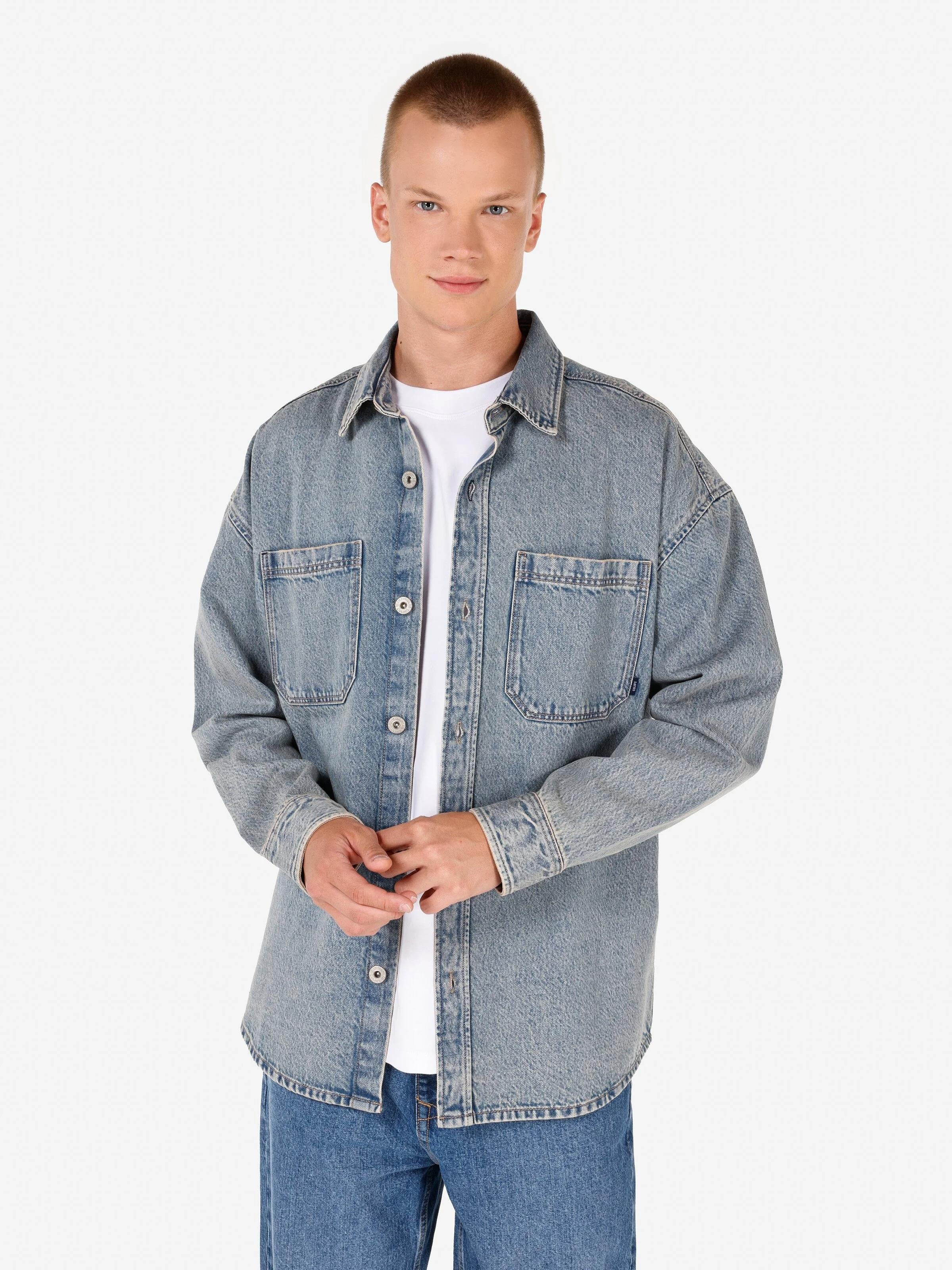 DENIM ERKEK UZUN KOL GÖMLEK 051 ROYAL Oversize Fit