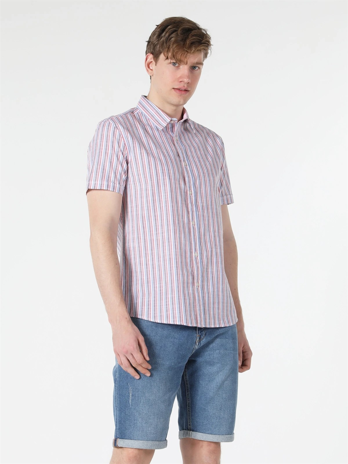 DOKUMA ÜST ERKEK KISA KOL GÖMLEK Slim Fit