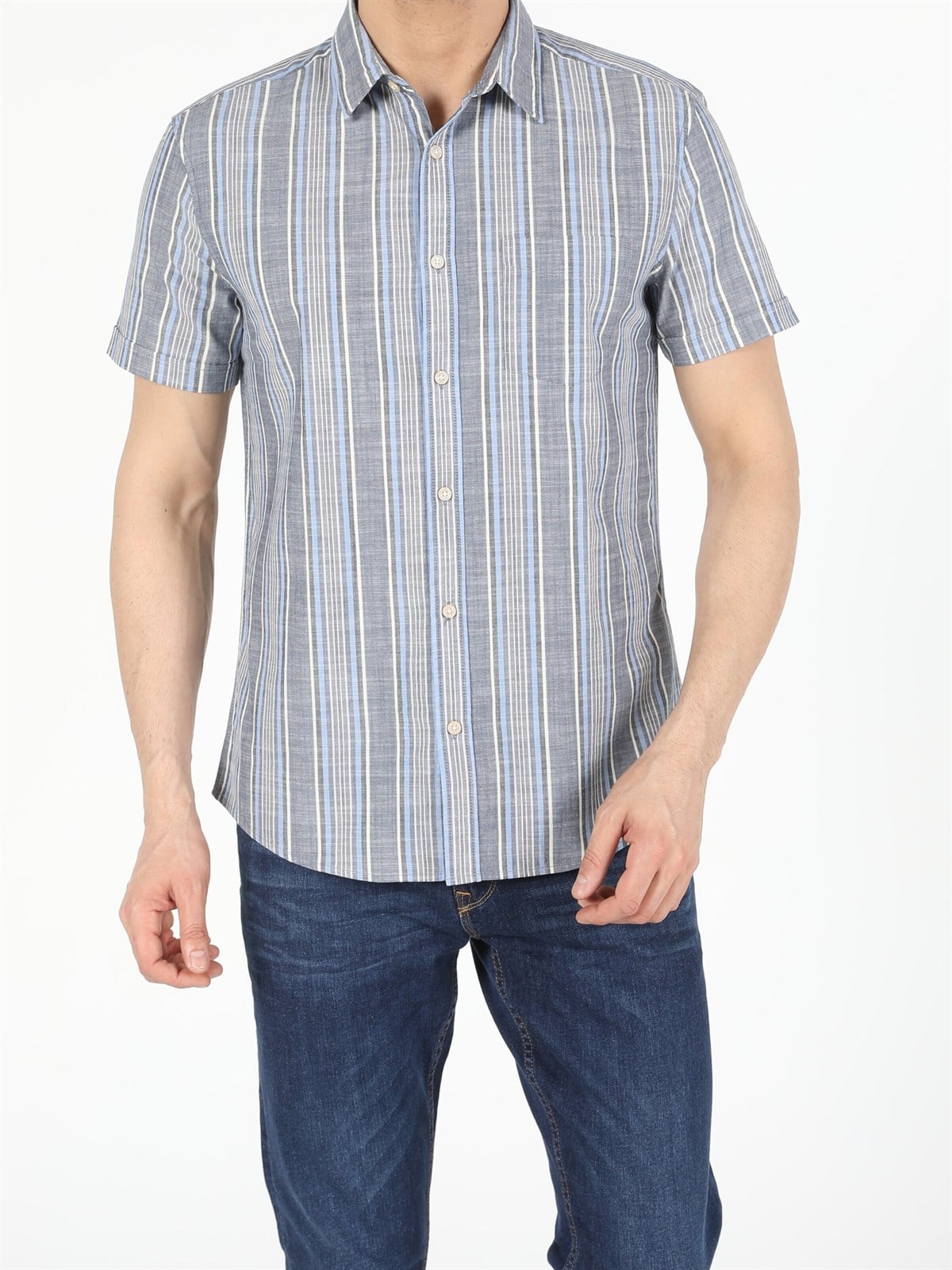 DOKUMA ÜST ERKEK KISA KOL GÖMLEK Slim Fit