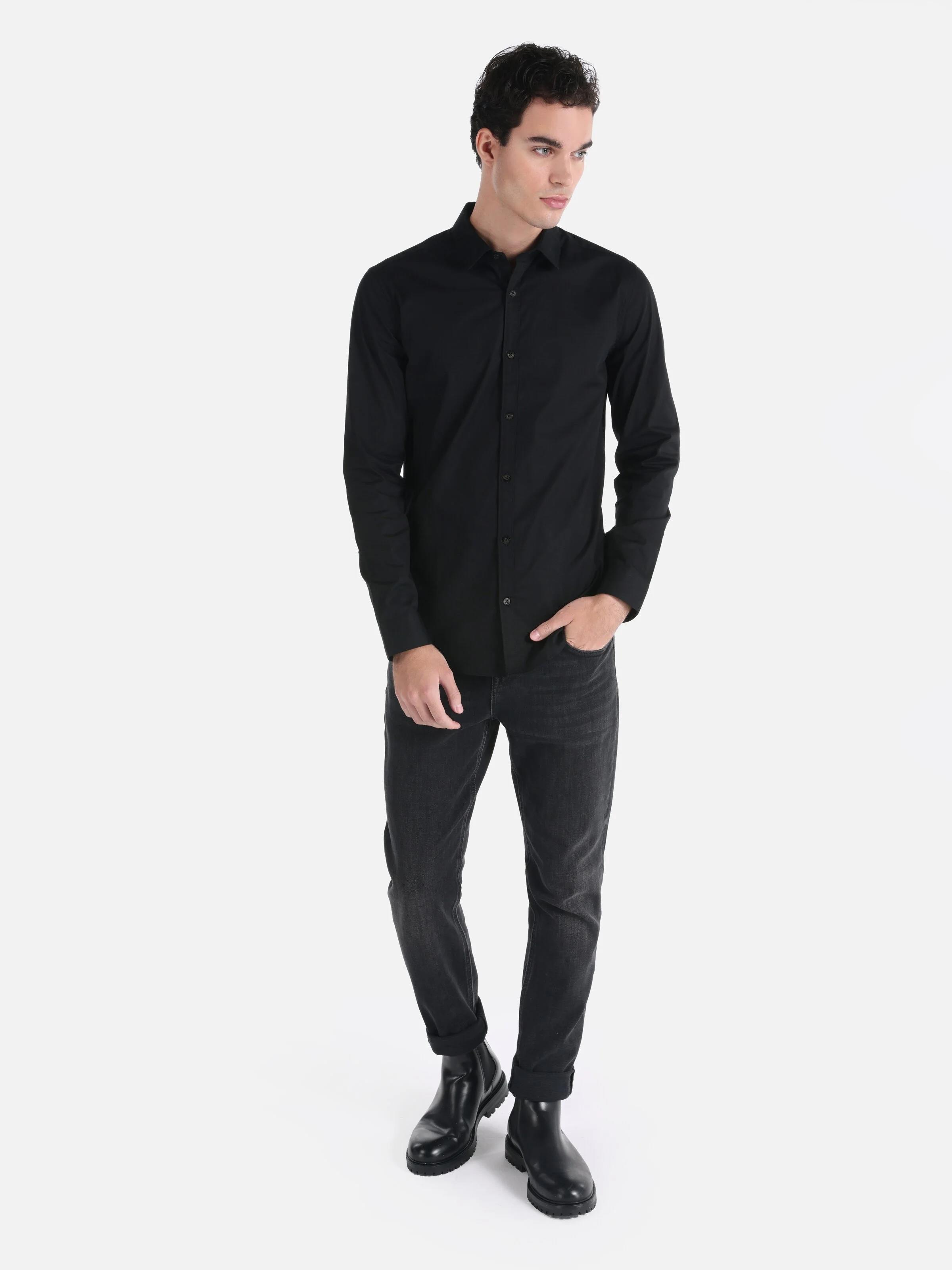 DOKUMA ÜST ERKEK UZUN KOL GÖMLEK Super Slim Fit