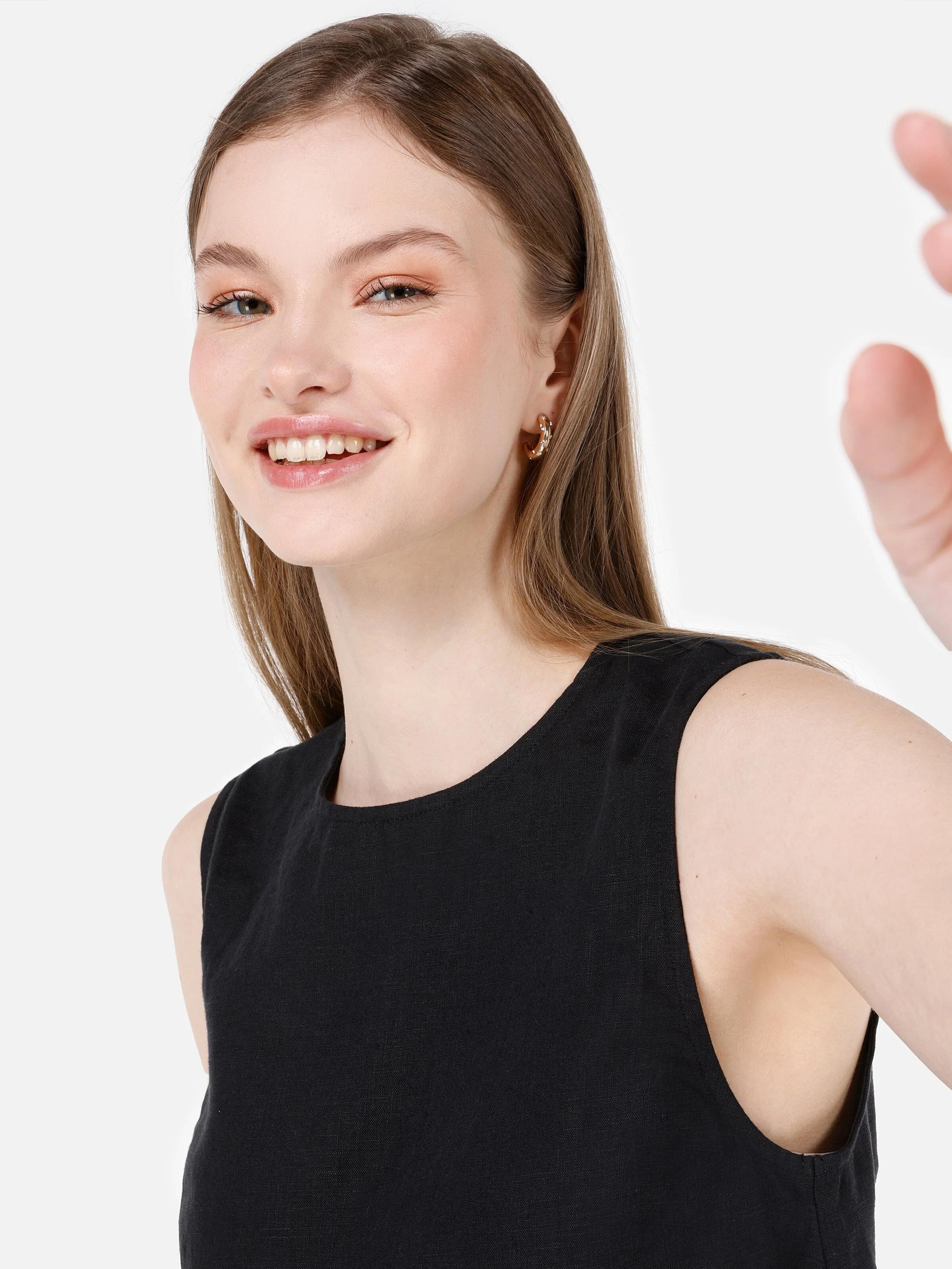 DOKUMA ÜST KADIN KISA KOL GÖMLEK Slim Fit