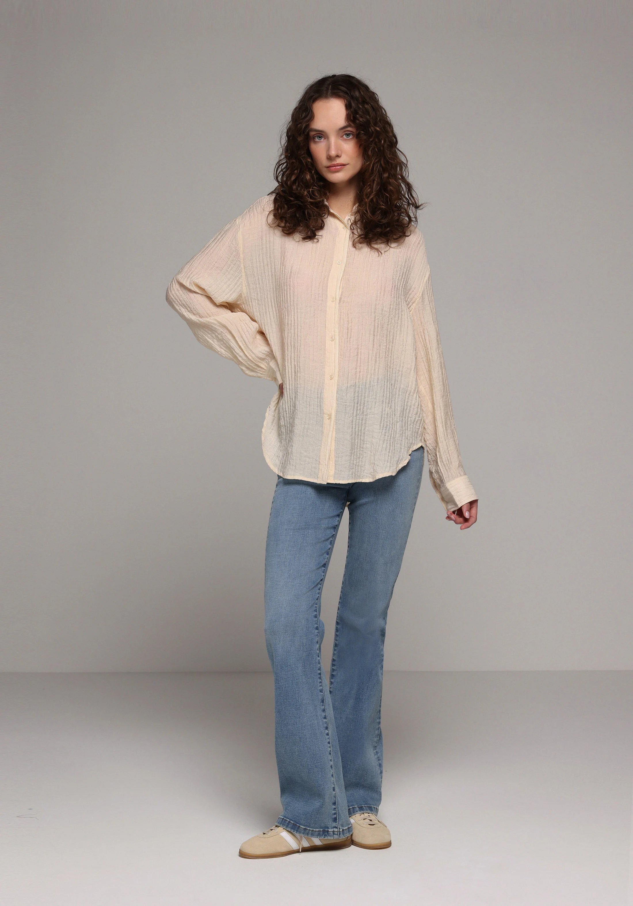 DOKUMA ÜST KADIN UZUN KOL GÖMLEK Oversize Fit