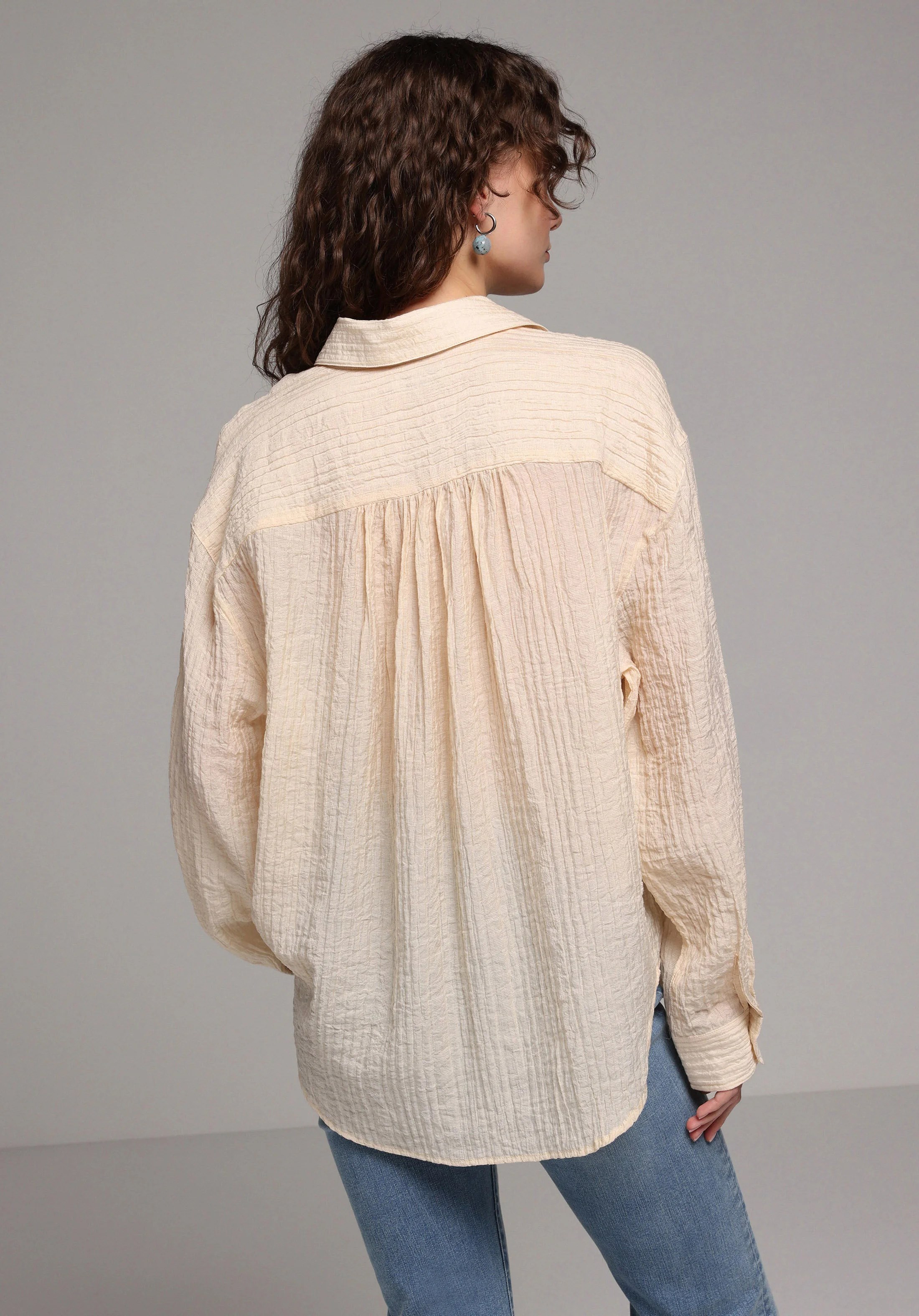DOKUMA ÜST KADIN UZUN KOL GÖMLEK Oversize Fit