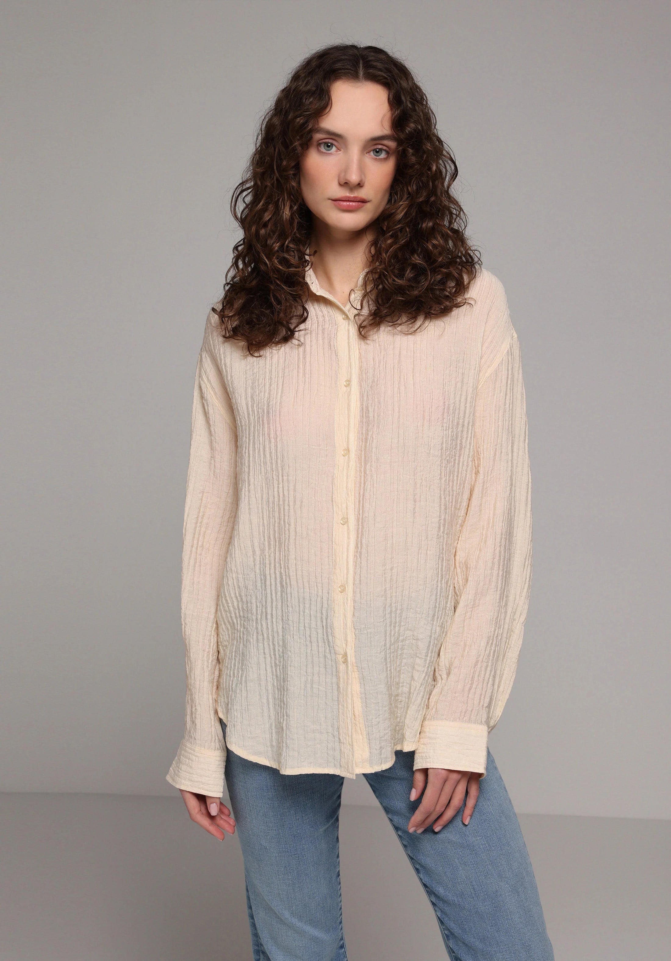 DOKUMA ÜST KADIN UZUN KOL GÖMLEK Oversize Fit