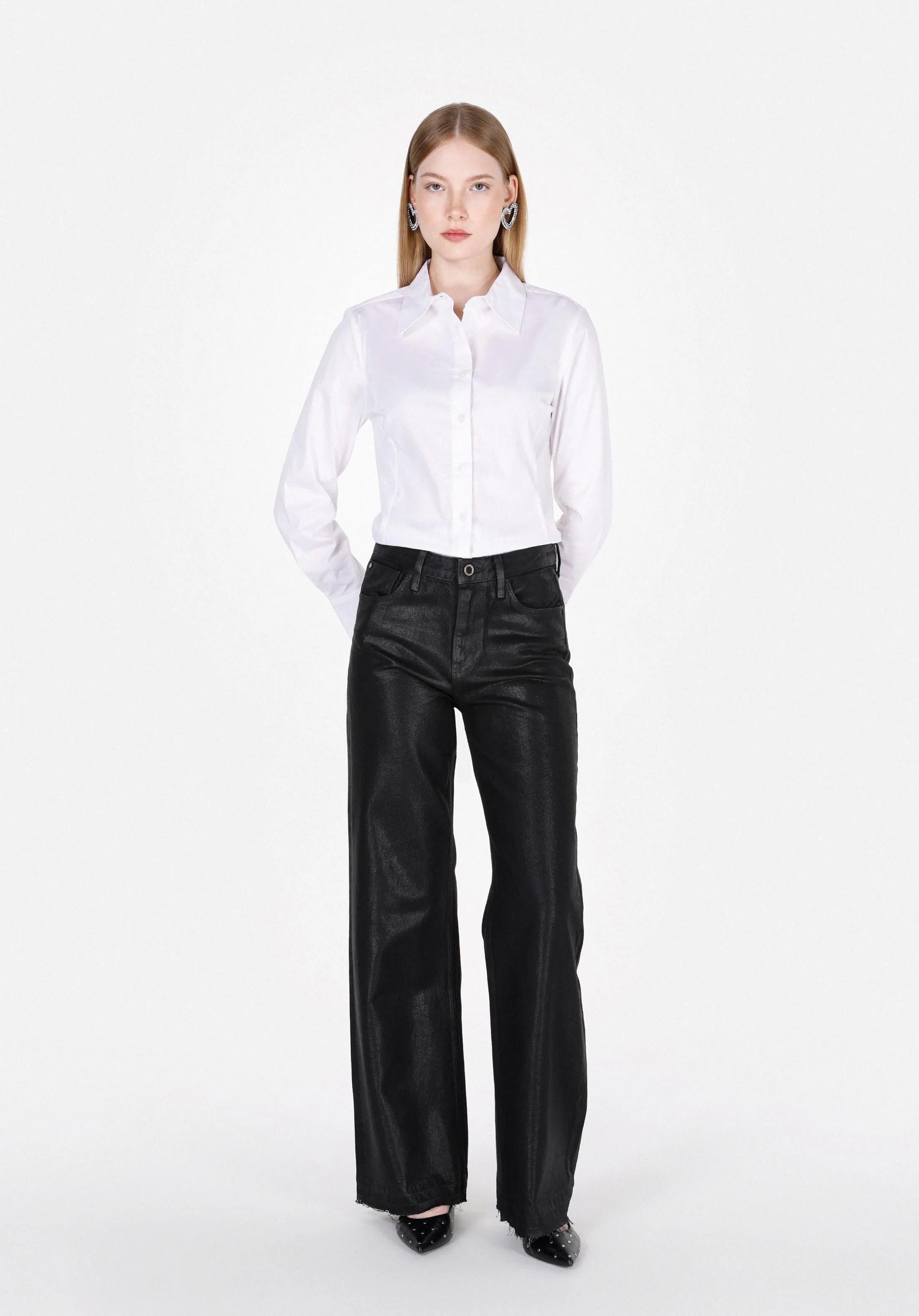 DOKUMA ÜST KADIN UZUN KOL GÖMLEK Slim Fit