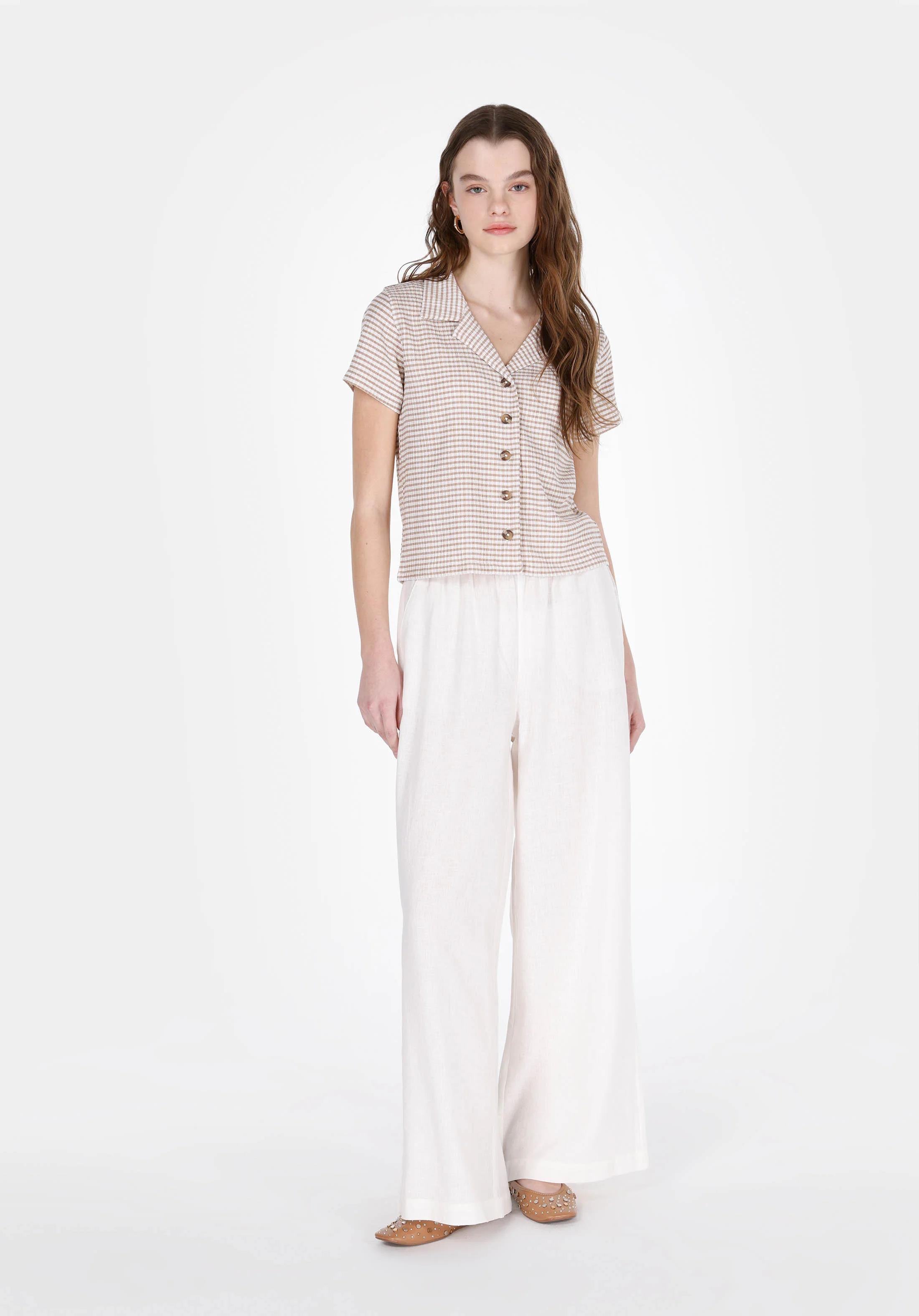 ÖRME KADIN KISA KOL GÖMLEK Slim Fit
