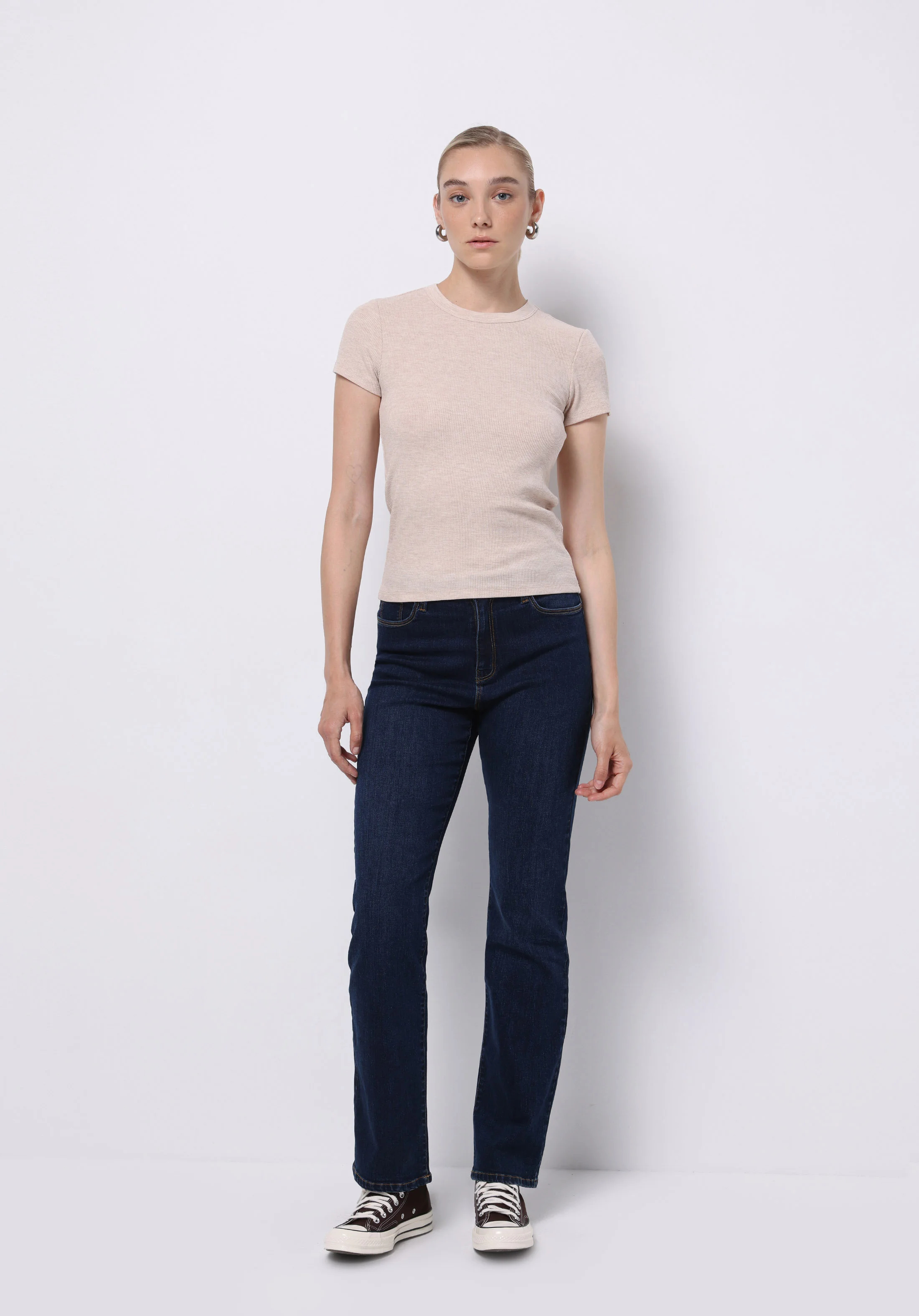ÖRME KADIN KISA KOL T-SHIRT Slim Fit