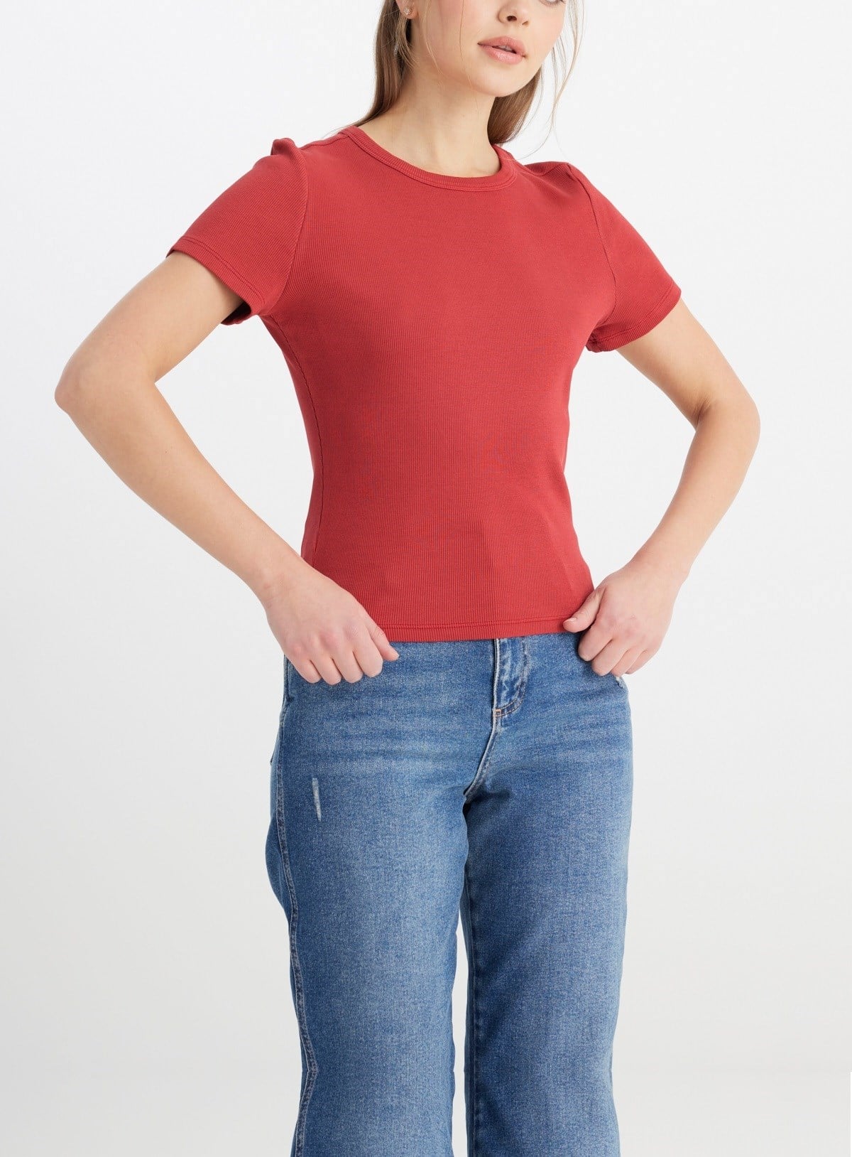 ÖRME KADIN KISA KOL T-SHIRT Slim Fit