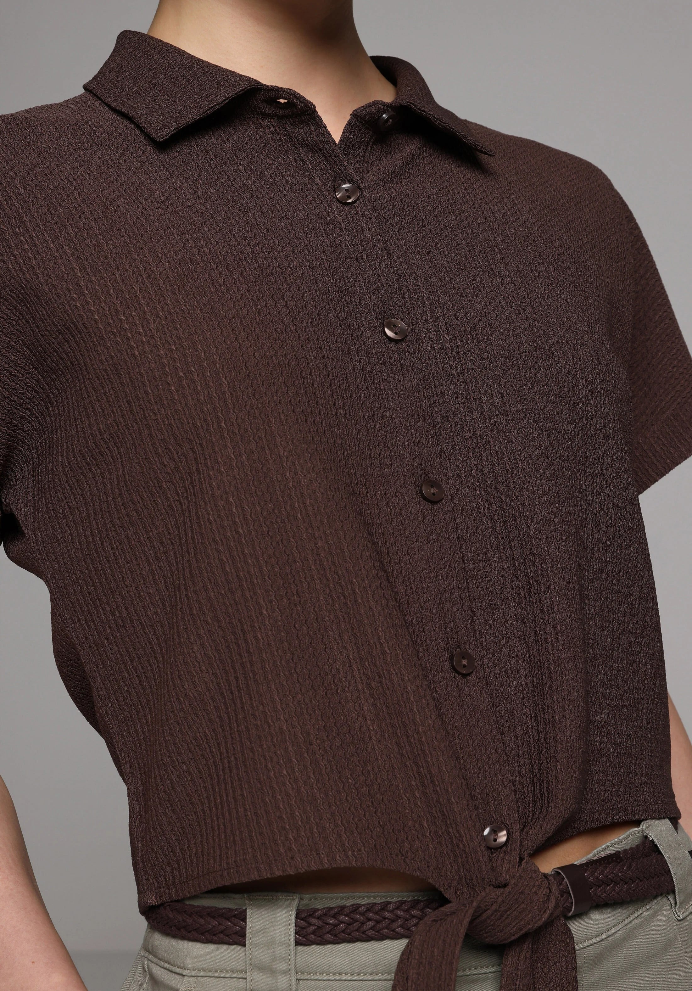 ÖRME KADIN YAKALI KISA KOL T-SHIRT Regular Fit