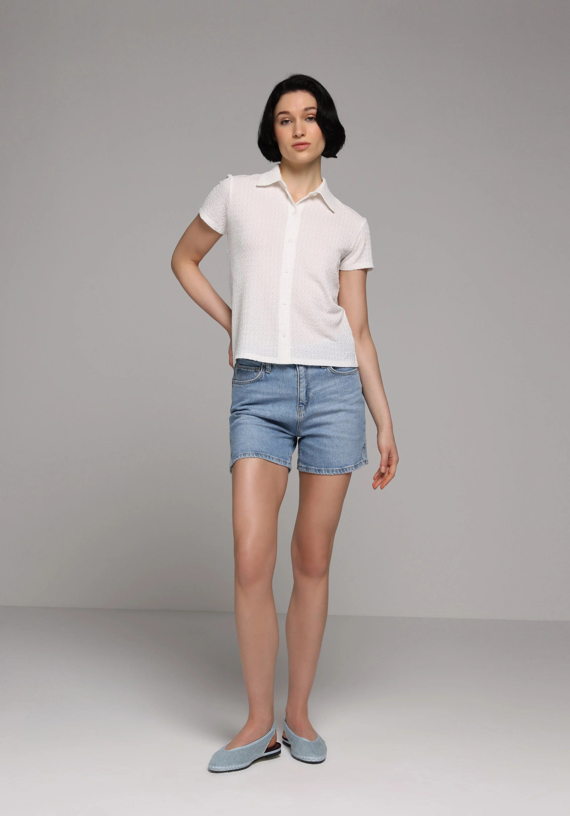 ÖRME KADIN YAKALI KISA KOL T-SHIRT Slim Fit