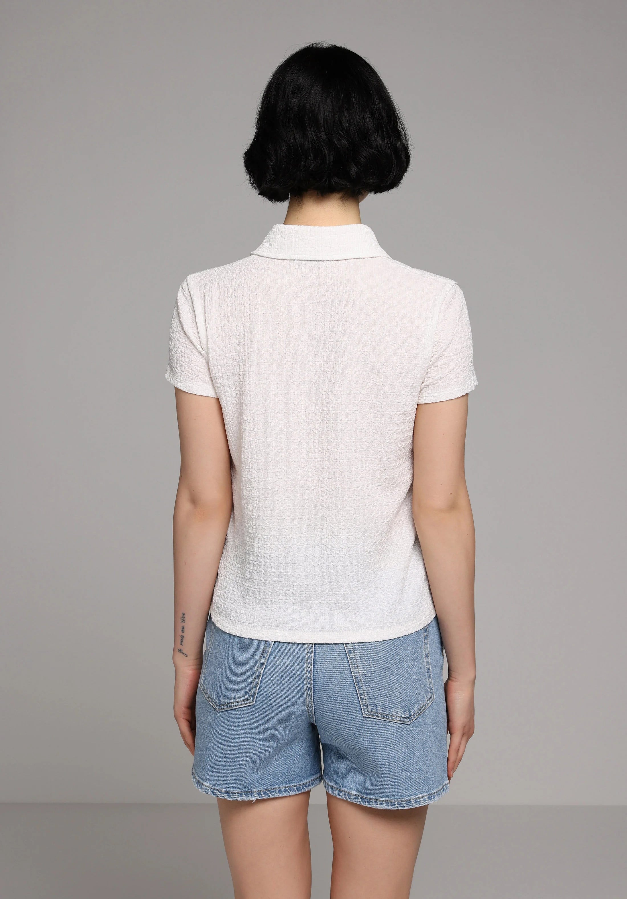 ÖRME KADIN YAKALI KISA KOL T-SHIRT Slim Fit