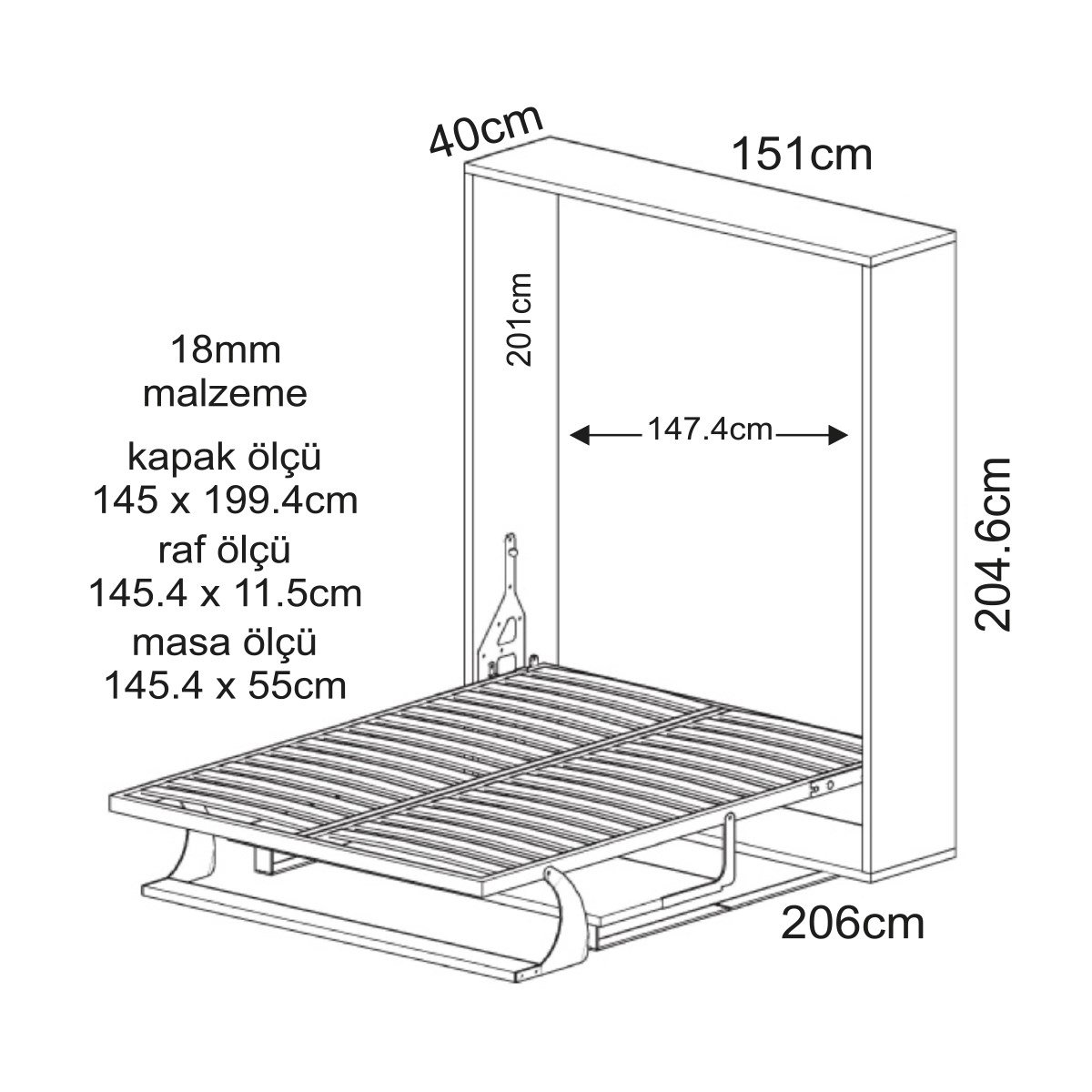 140*190 Sik Açılır Somyalı Raf ve Masalı