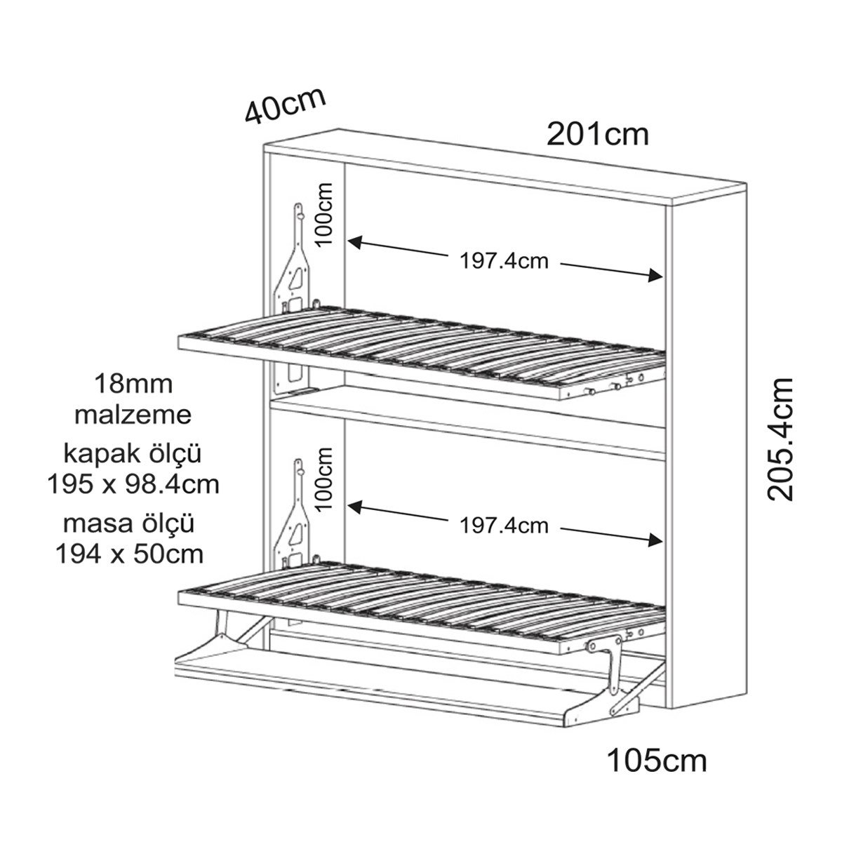 Tek Kişilik Yatay Mekanizmalı (Çalışma Masalı)