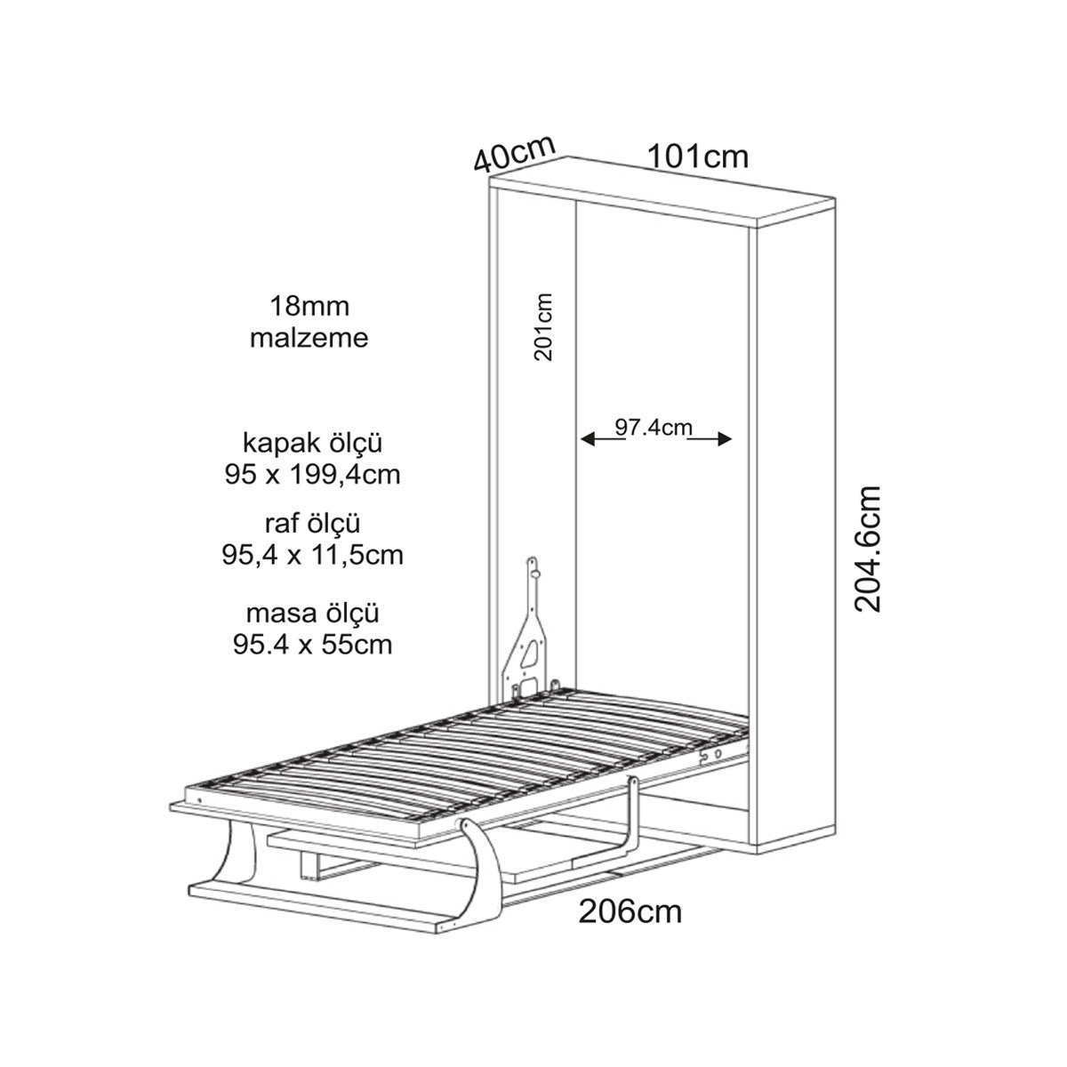 Tek Kişilik Dikey Mekanizmalı Yatak
