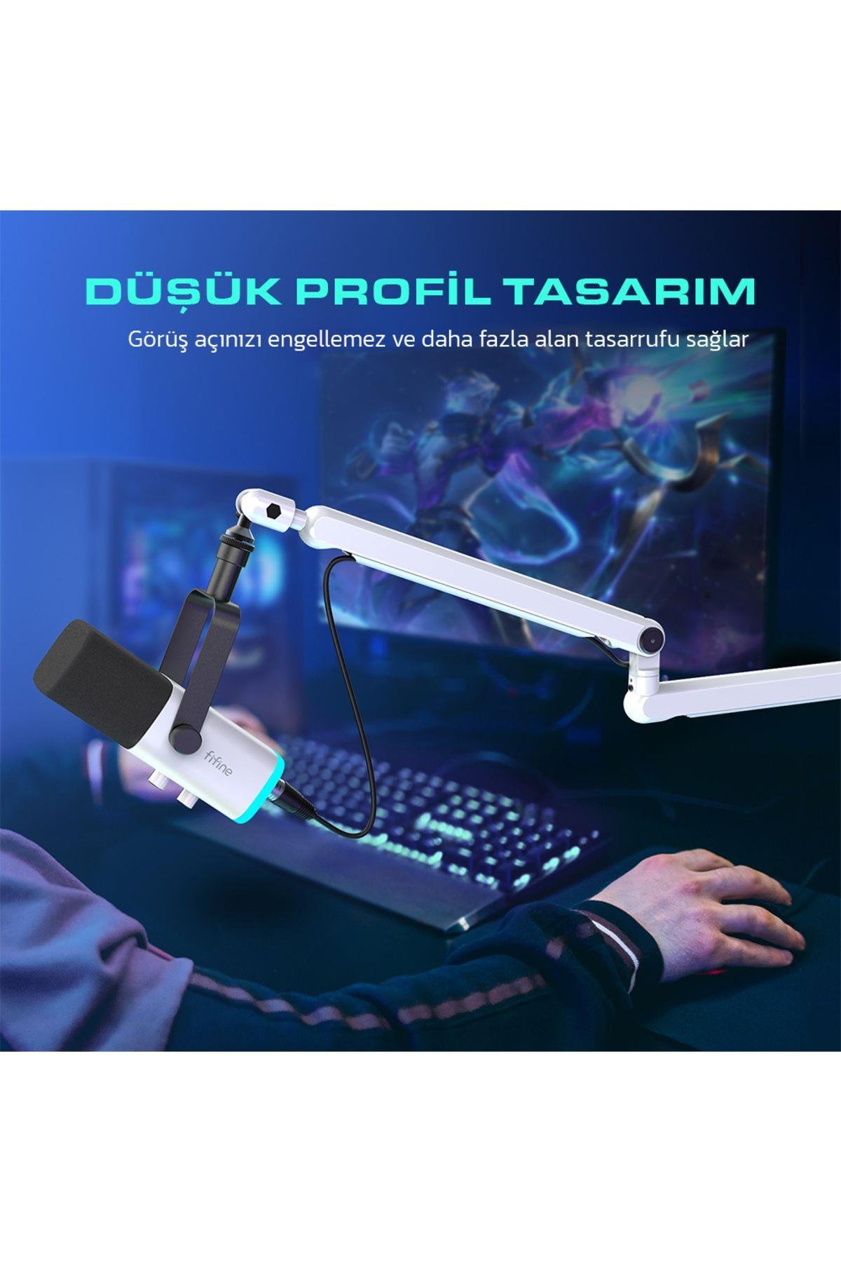 BM88W- Fifine Düşük Profil Beyaz Mikrofon Stand