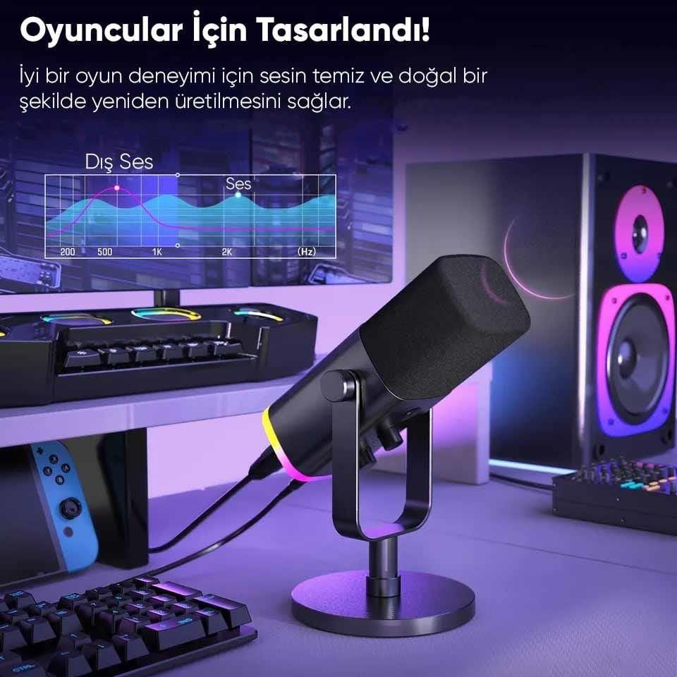 Fifine AM8 XLR USB RGB Dinamik Oyuncu Yayıncı Bilgisayar Mikrofonu
