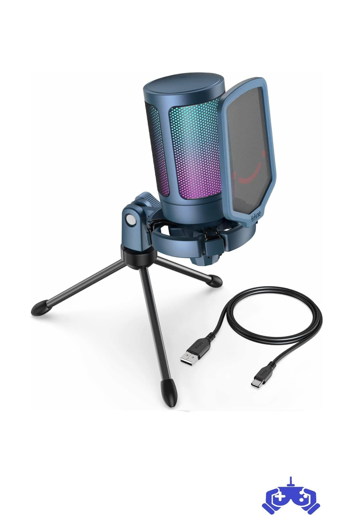 Fifine Ampligame A6V-B Yayıncı Oyuncu Gamer Podcast Youtuber RGB USB Mikrofon Mavi