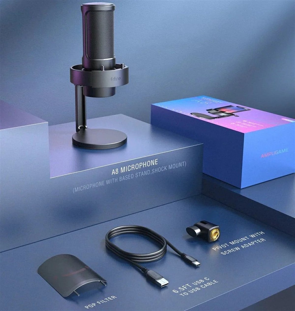 Fifine Ampligame A8 USB Mikrofon - Yayıncı ve Oyunculara Özel Bilgisayar Mikrofonu
