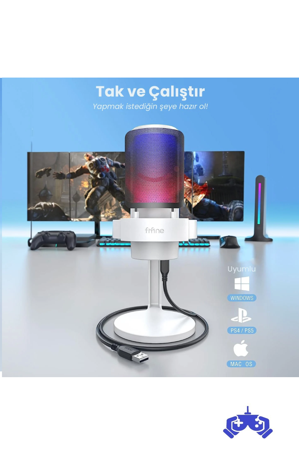 Fifine Ampligame A8-W Beyaz USB Mikrofon - Yayıncı ve Oyunculara Özel Bilgisayar Mikrofonu