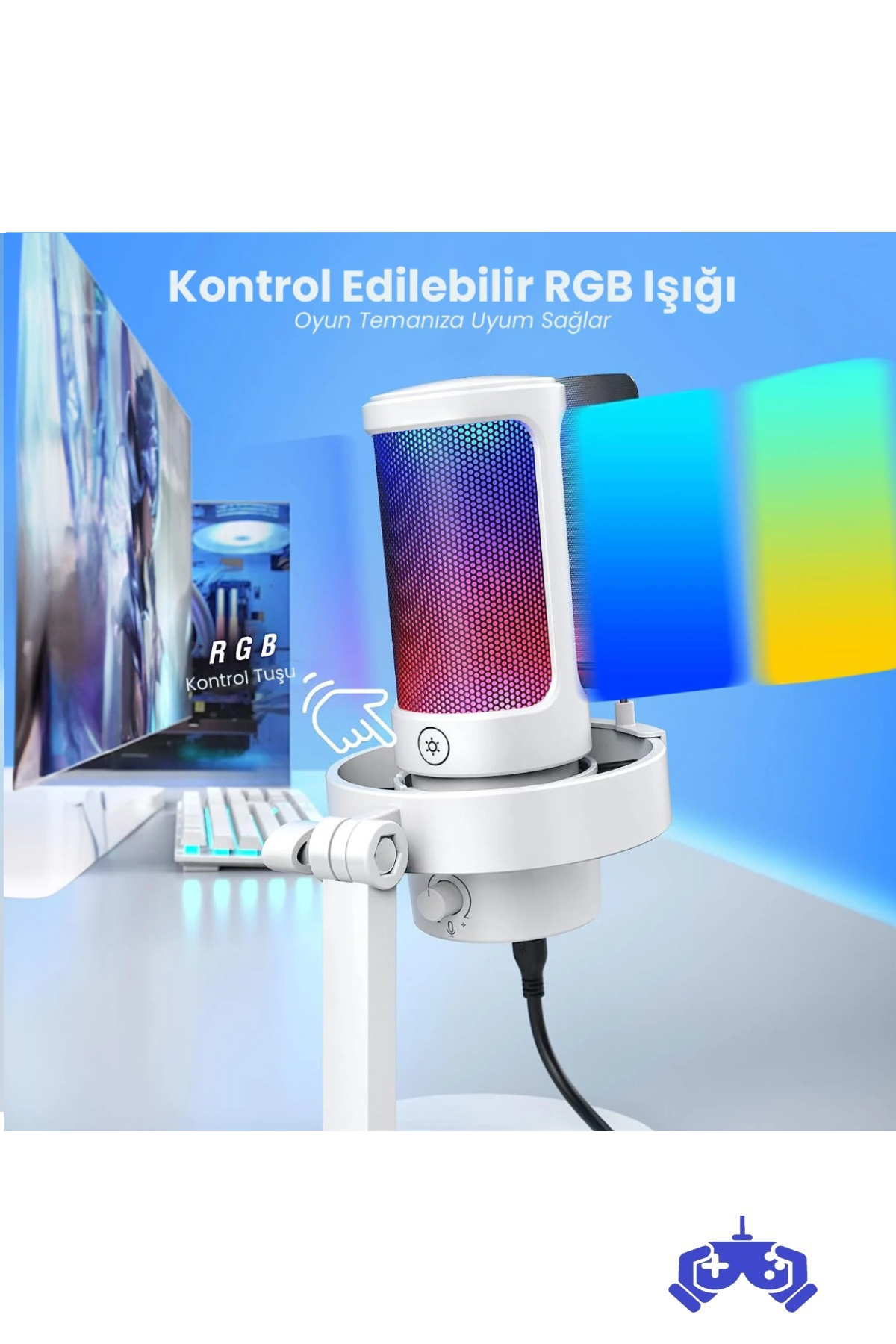 Fifine Ampligame A8-W Beyaz USB Mikrofon - Yayıncı ve Oyunculara Özel Bilgisayar Mikrofonu