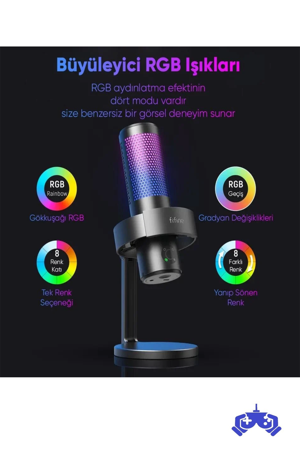 Fifine Ampligame A9 RGB USB Mikrofon Yayıncı ve Oyunculara Özel Bilgisayar Mikrofonu