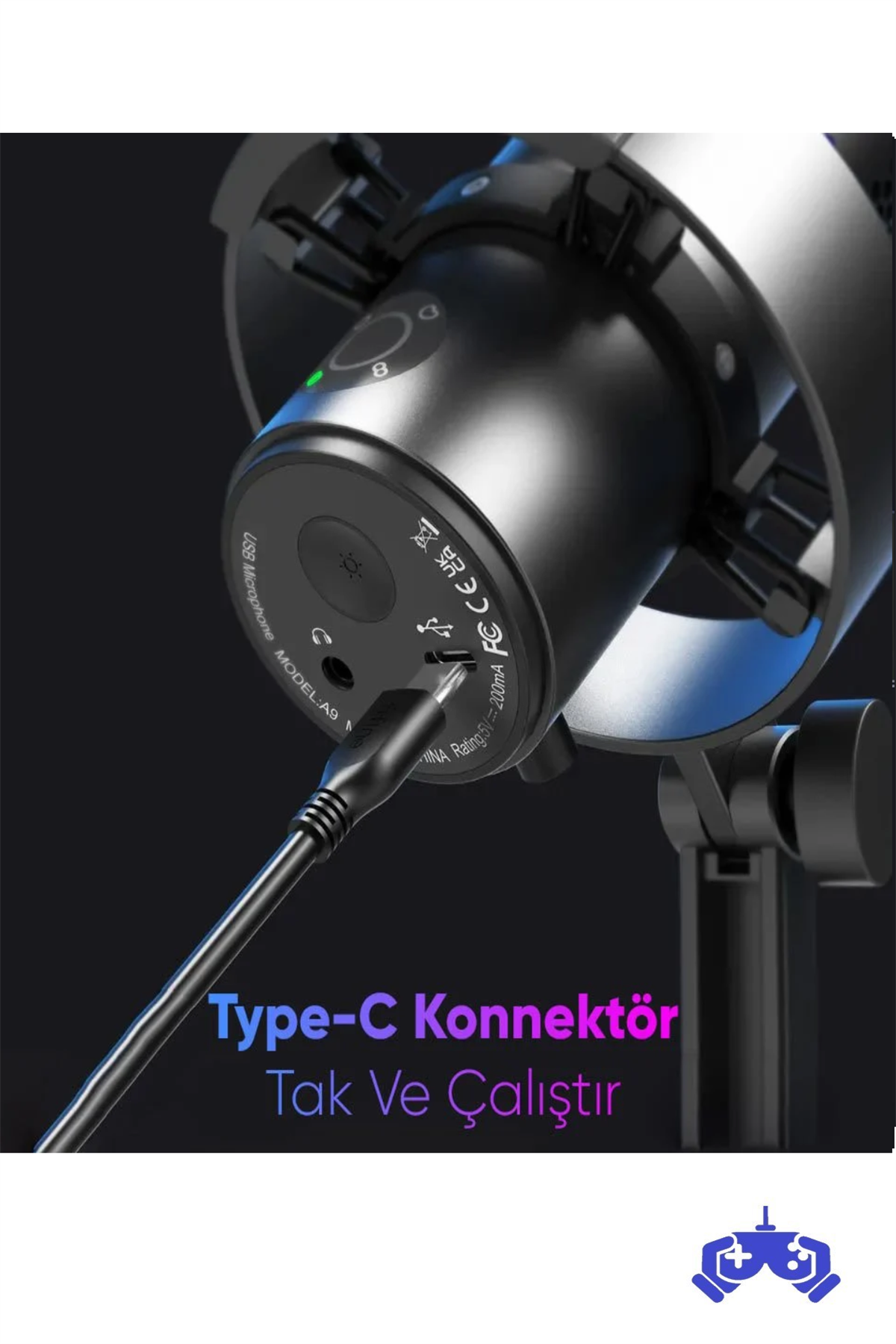 Fifine Ampligame A9 RGB USB Mikrofon Yayıncı ve Oyunculara Özel Bilgisayar Mikrofonu