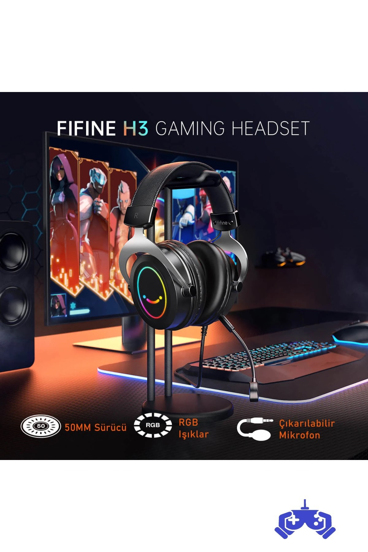 Fifine Ampligame H3 RGB Mikrofonlu Oyuncu Bilgisayar Yayıncı Kulaklığı