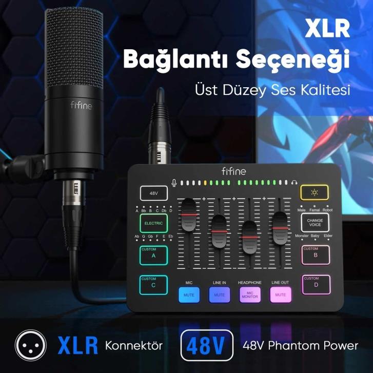 Fifine SC3 USB Stüdyo Kayıt Ses Kartı - Efektli Canlı Yayın Mikseri