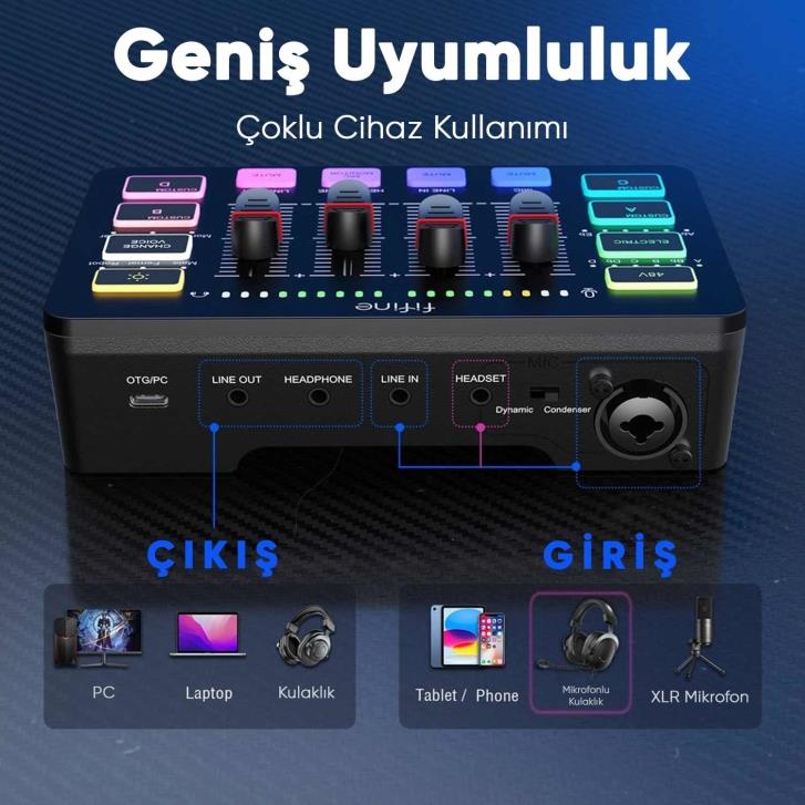 Fifine SC3 USB Stüdyo Kayıt Ses Kartı - Efektli Canlı Yayın Mikseri