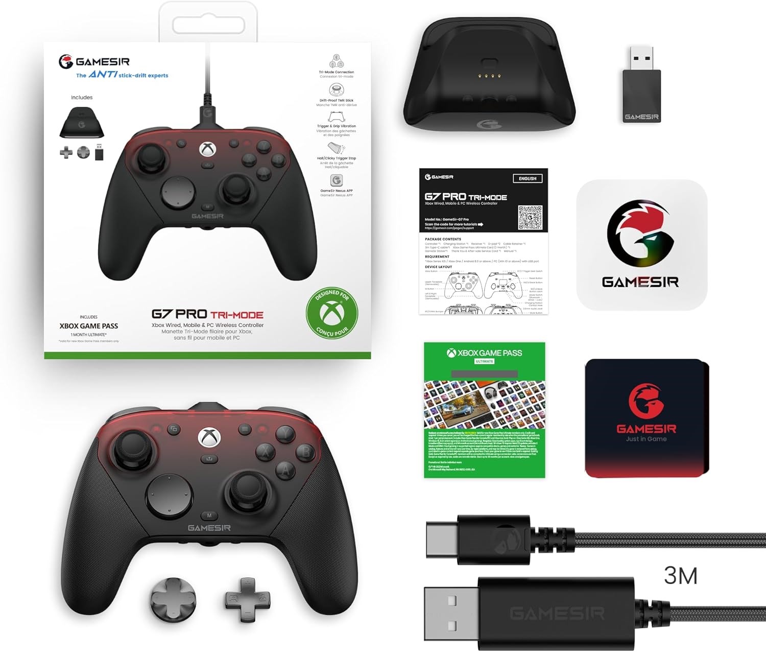 GameSir G7 Pro Wired Controller for Xbox Series X|S, Xbox One, Wireless Gamepad for PC&Android with TMR Sticks, Hall Effect