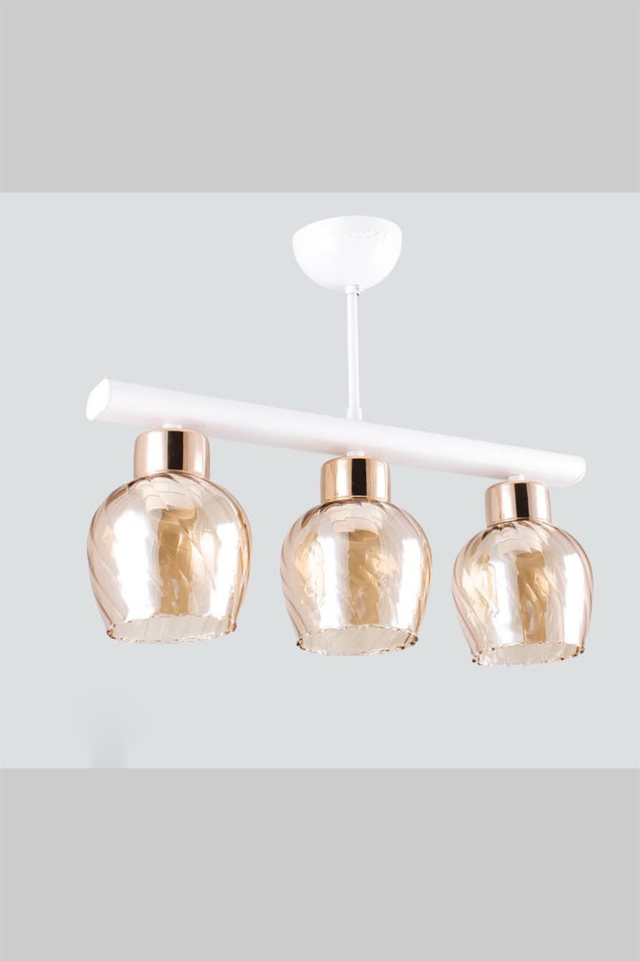 Sarkıt Avize  3'Lü E27 Duy Beyaz / Gold Renk Metal  Bal Camlı Sıralı Sarkıt Avize