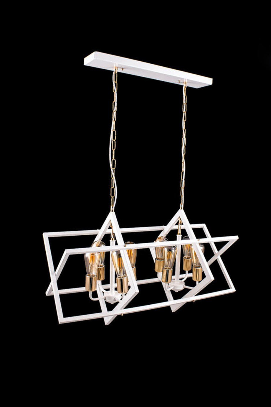 Sarkıt Avize  8'Lü E27 Duy Beyaz / Gold Renk Metal Sarkıt Avize