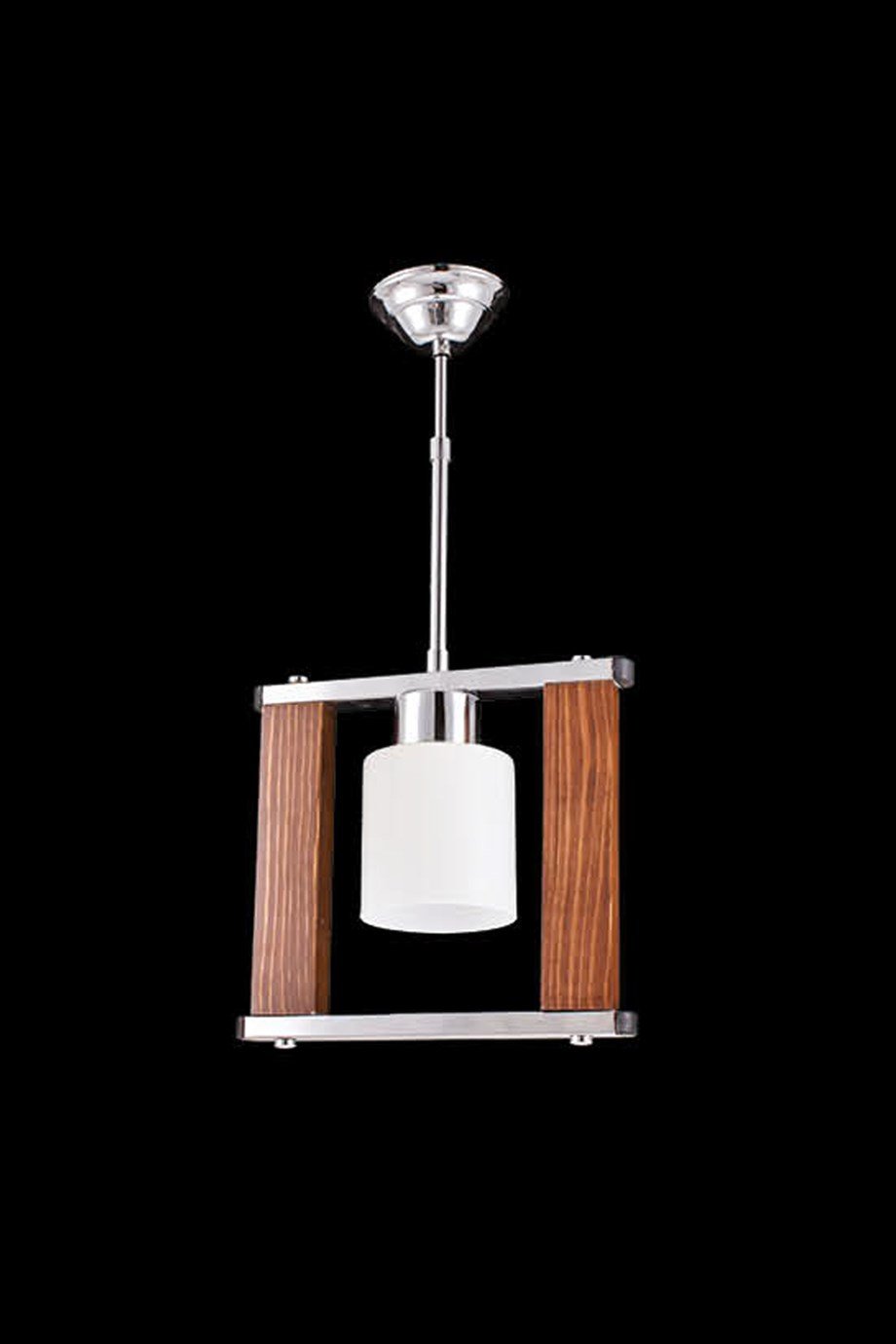 Tekli Avize  Tekli E27 Duy Krom Renk Metal Ahşap Beyaz Camlı Sarkıt Avize