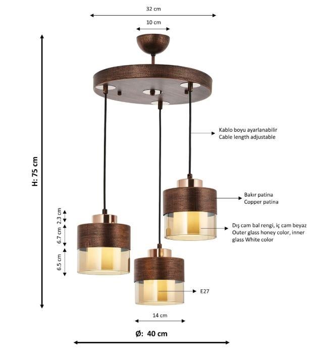 Modern Avize Bakır Patina Boyalı Modern Avize Lambasan Bakır Patina Boyalı Modern Avize