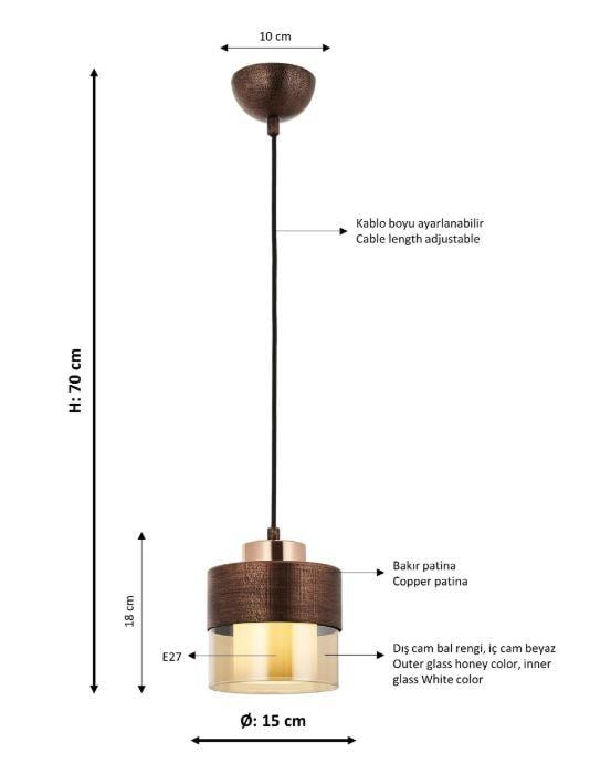 Sarkıt Avize Bakır Patina Boyalı Sarkıt Avize Lambasan Bakır Patina Boyalı Sarkıt Avize