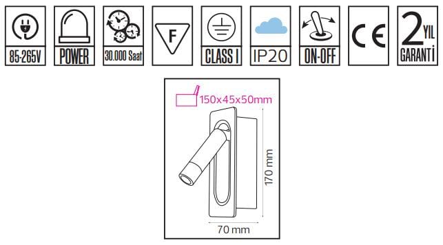 Led Aplik Horoz Belek Duvar Aplik Siyah-Beyaz Horoz Electric Belek Duvar Aplik Siyah-Beyaz