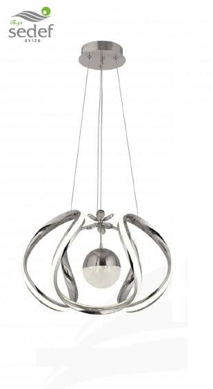 Ledli Avize  Krom LED Sarkıt Avize Modern Halka Tasarım Lüks Salon Avizesi Modern LED Sarkıt Halka Tasarım Avize Krom
