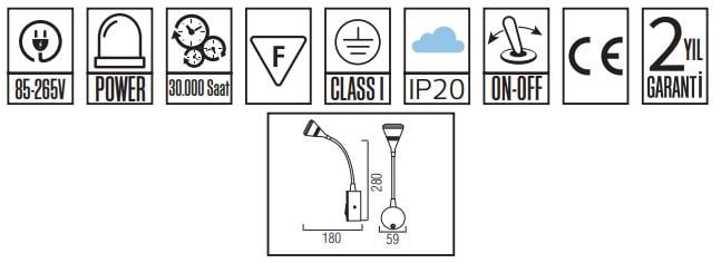Led Aplik KUĞU - 3W LED OKUMA ARMATÜR KUĞU - 3W LED OKUMA ARMATÜR-SİYAH/GÜMÜŞ