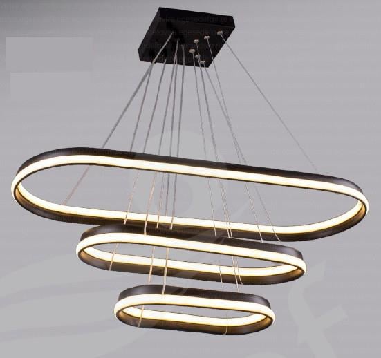 Ledli Avize  Modern 3’lü Halkalı LED Avize Siyah| Lüks Sarkıt Avize Modeli Modern 3'lü Halkalı Sarkıt LED Avize