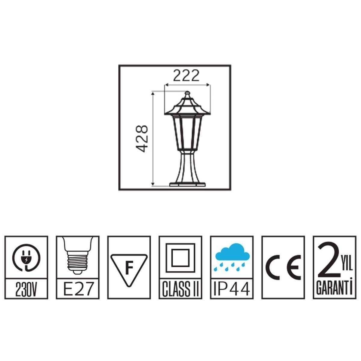 Bahçe Aydınlatmaları Siyah Set Üstü Bahçe Armatürü E27 IP44 | Dekoratif Bahçe Aydınlatma Horoz Bahçe Armatürü